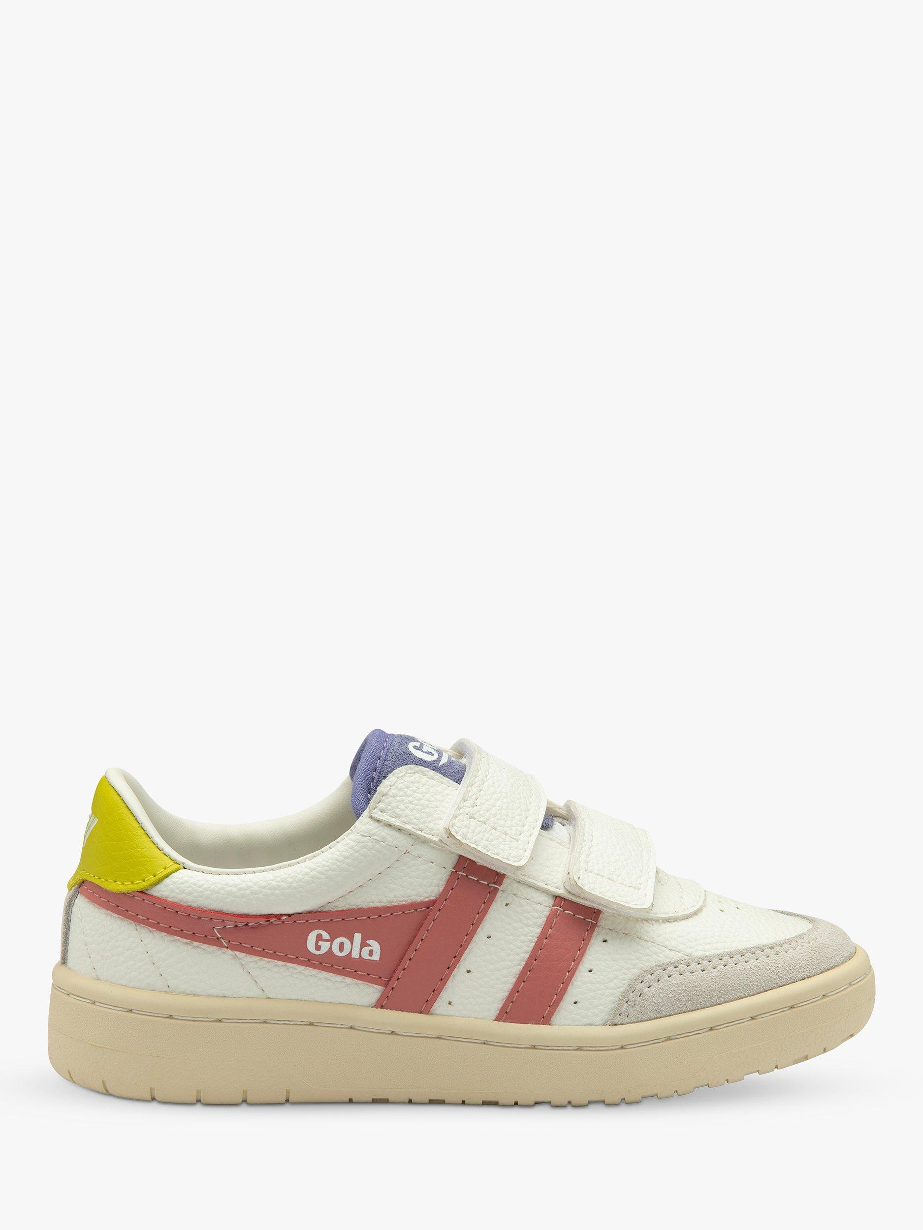 Product image 1 of 5, which shows Gola Kids' Classic Falcon Riptape Trainers, White/Coral/Pink/Sulphur, 12 Jnr