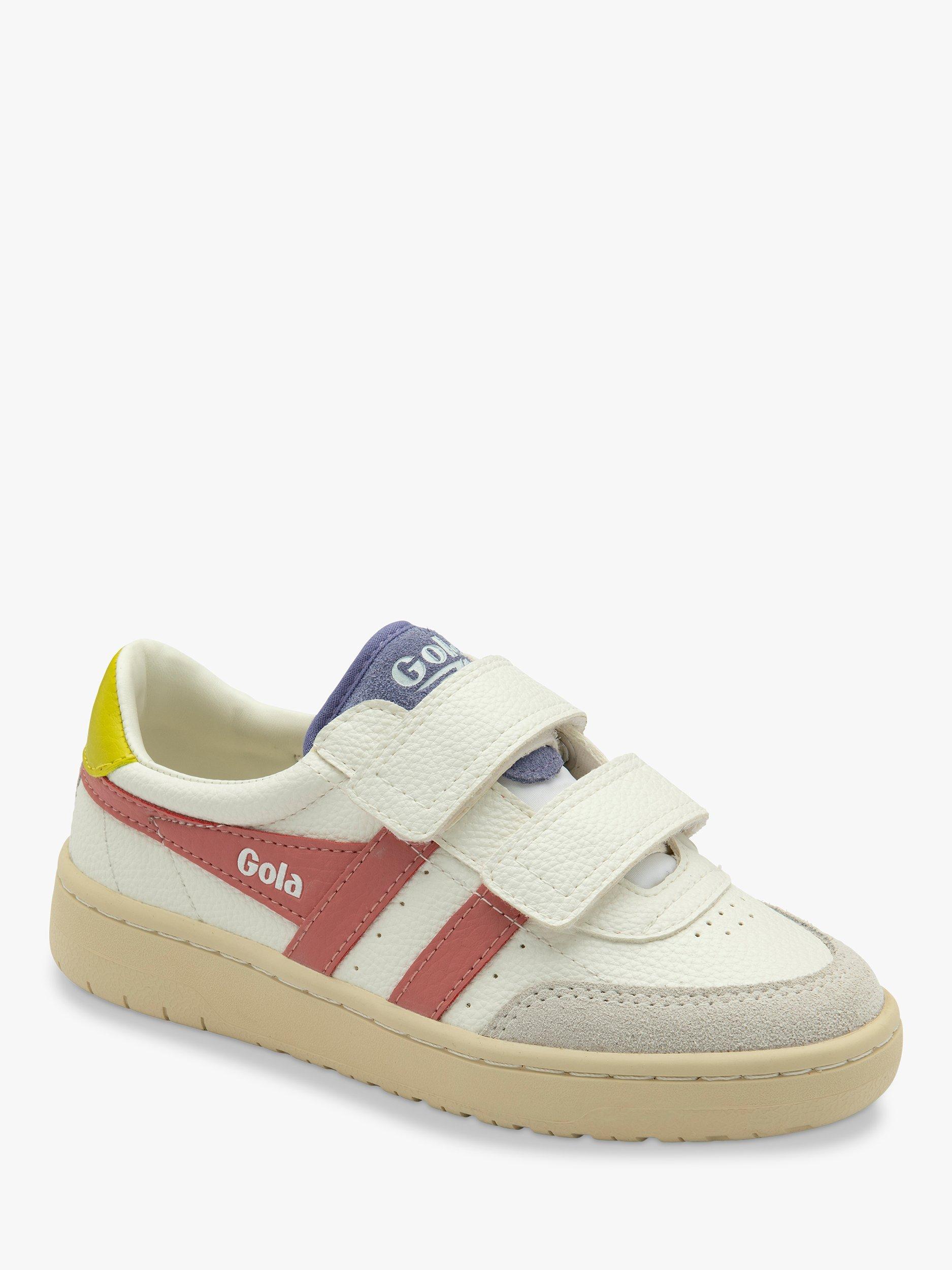 Product image 2 of 5, which shows Gola Kids' Classic Falcon Riptape Trainers, White/Coral/Pink/Sulphur, 12 Jnr