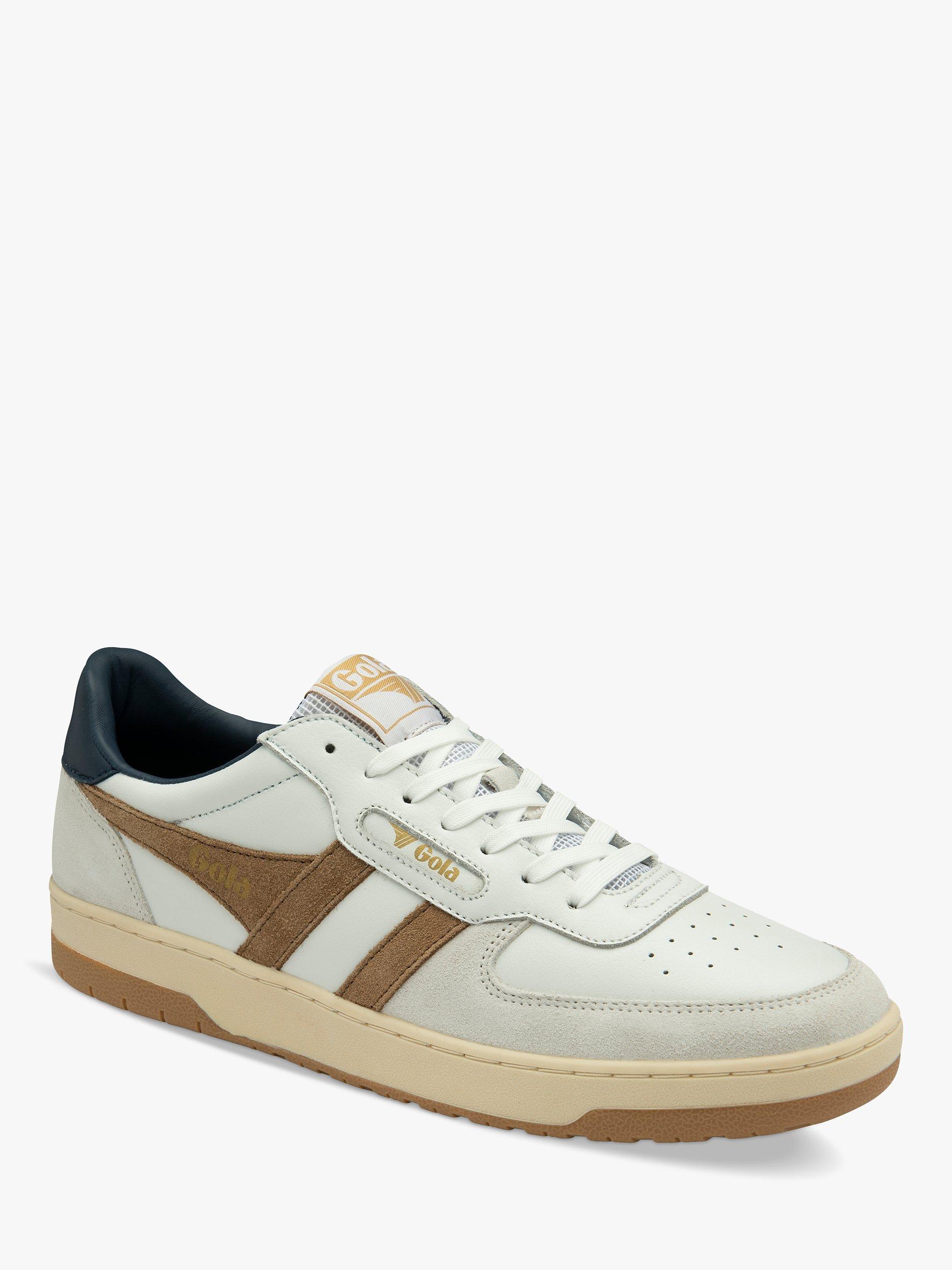 Product image 2 of 5, which shows Gola Classics Hawk Leather Lace Up Trainers, White/Tobacco/Navy, 6