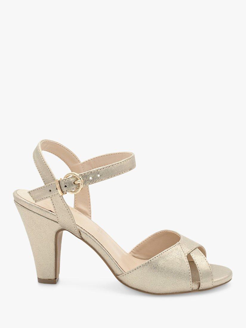 Paradox London Thelma Wide Fit Shimmer Block Heel Sandals, Gold, 9W