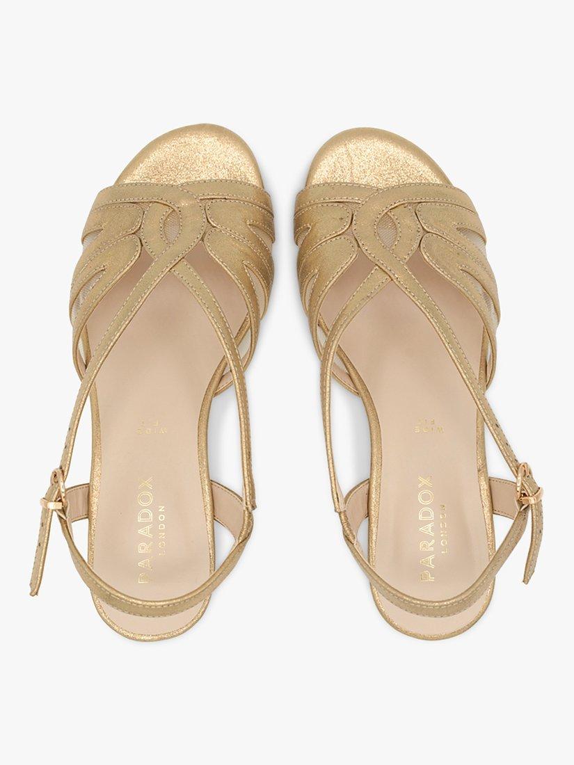 Product image 4 of 5, which shows Paradox London Julia Wide Fit Shimmer Mid Heel Wedge Sandals, Gold, 3W