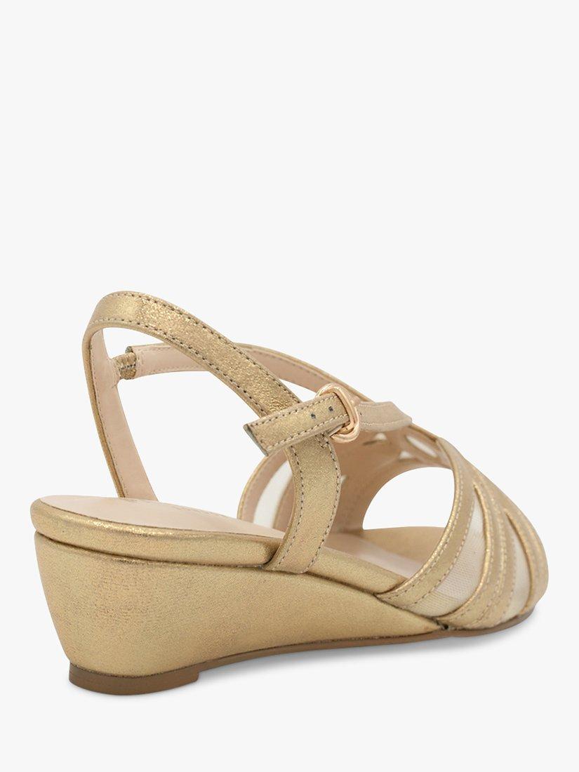 Product image 5 of 5, which shows Paradox London Julia Wide Fit Shimmer Mid Heel Wedge Sandals, Gold, 3W