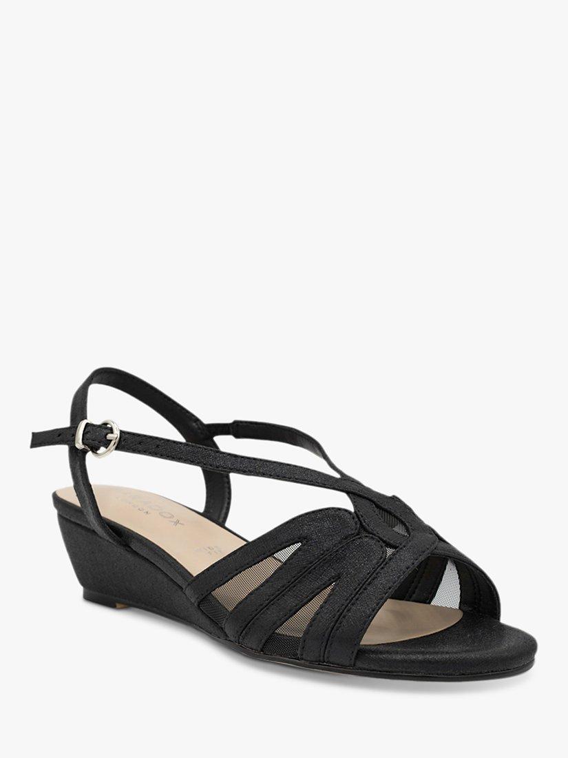 Paradox London Julia Wide Fit Shimmer Mid Heel Wedge Sandals, Black, 3W