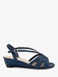 Paradox London Julia Wide Fit Shimmer Mid Heel Wedge Sandals, Navy