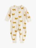 Lindex Baby Organic Cotton Tiger Print Sleepsuit, Light Beige