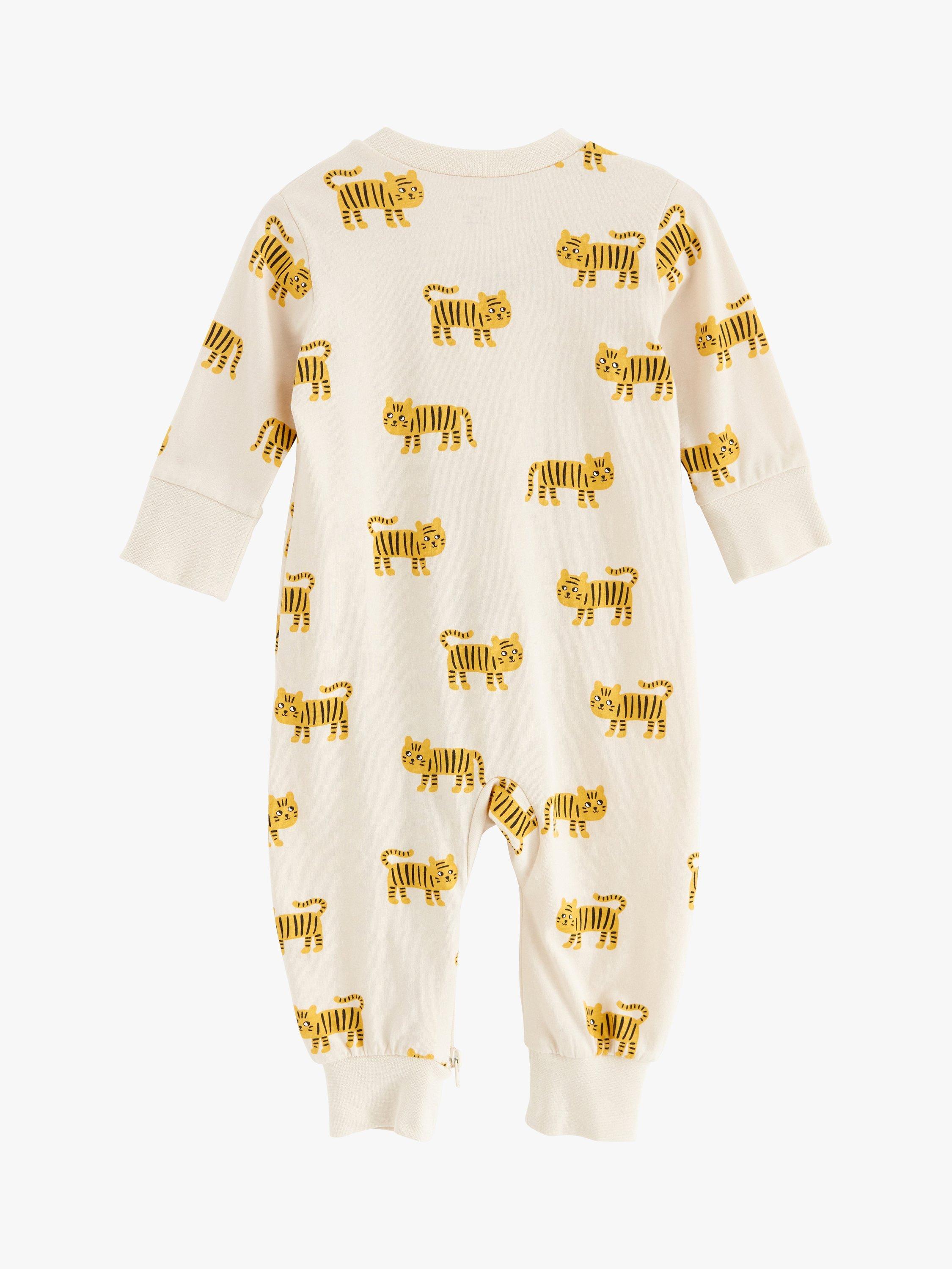 Product image 2 of 2, which shows Lindex Baby Organic Cotton Tiger Print Sleepsuit, Light Beige, 2-4M
