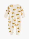 Lindex Baby Organic Cotton Tiger Print Sleepsuit, Light Beige