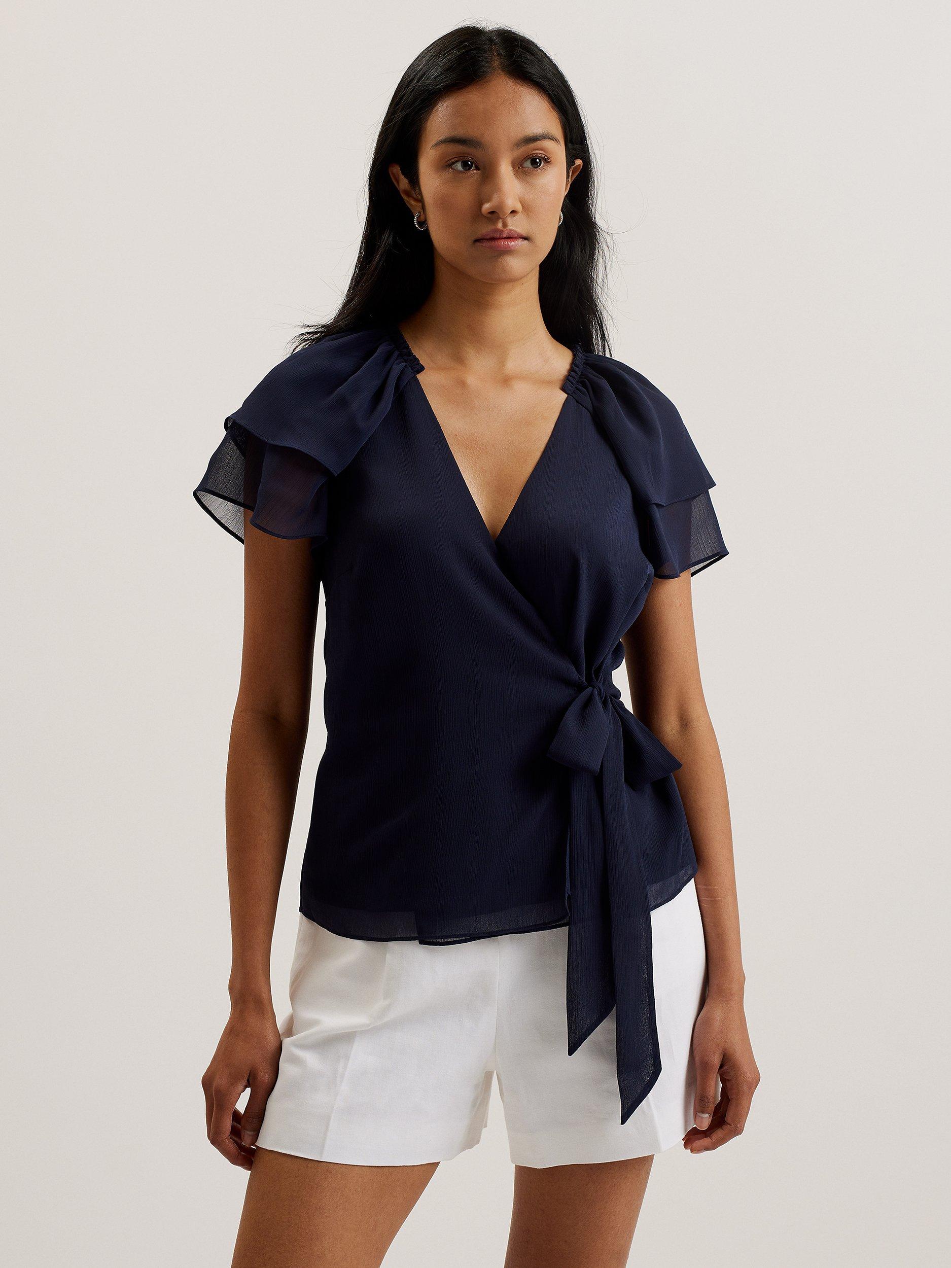 Ted Baker Nobora Frill Wrap Top, Navy