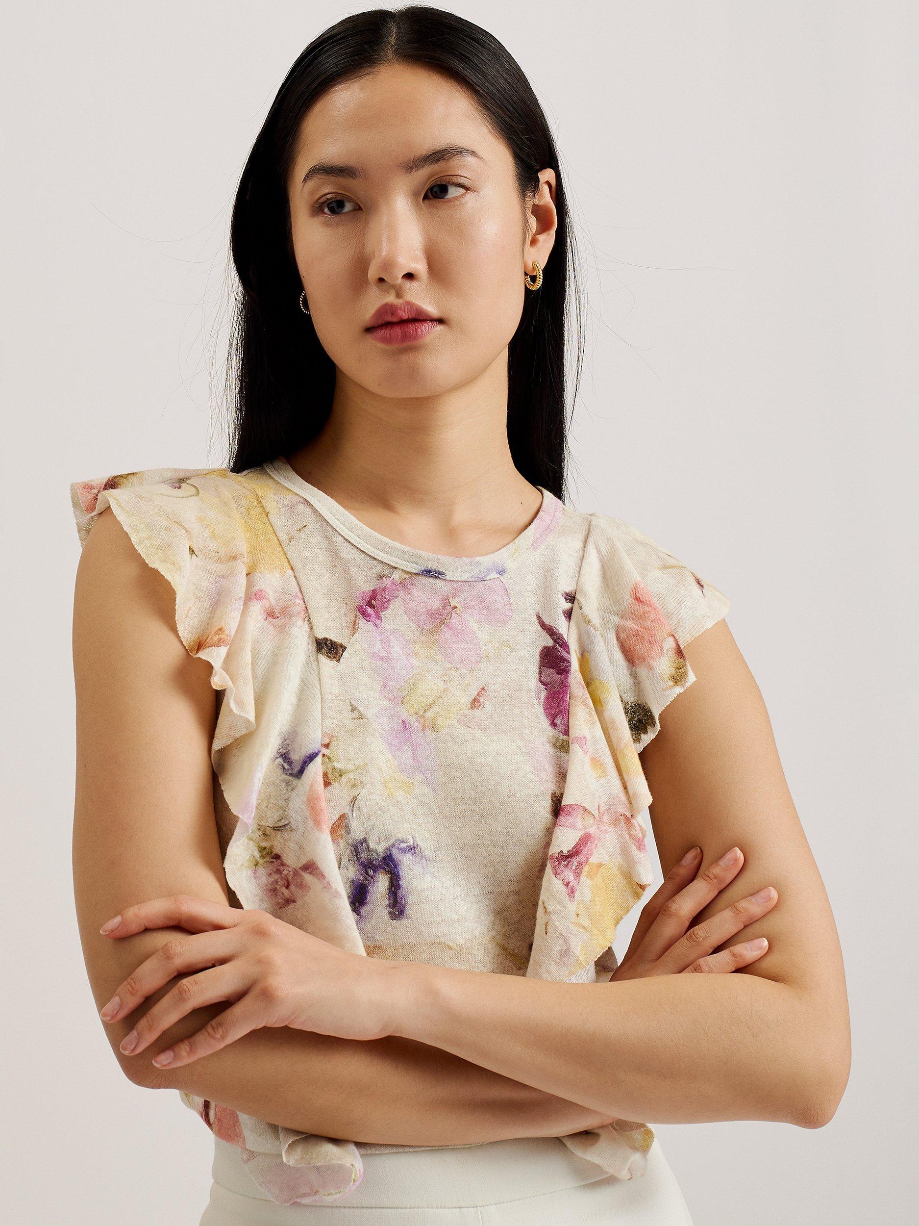 Ted Baker Maretaa Frill Detail Top, White/Multi