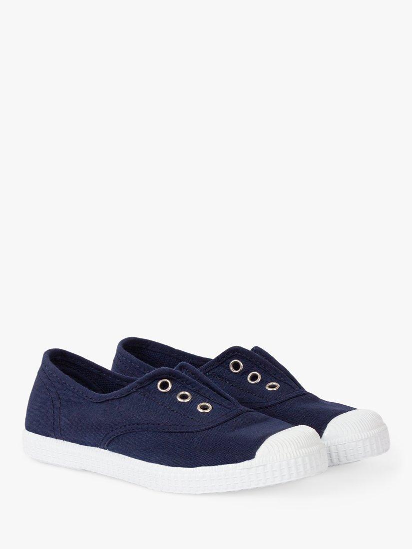 Product image 2 of 3, which shows Trotters Kids' Hampton Plum Canvas Plimsolls, Navy, 1