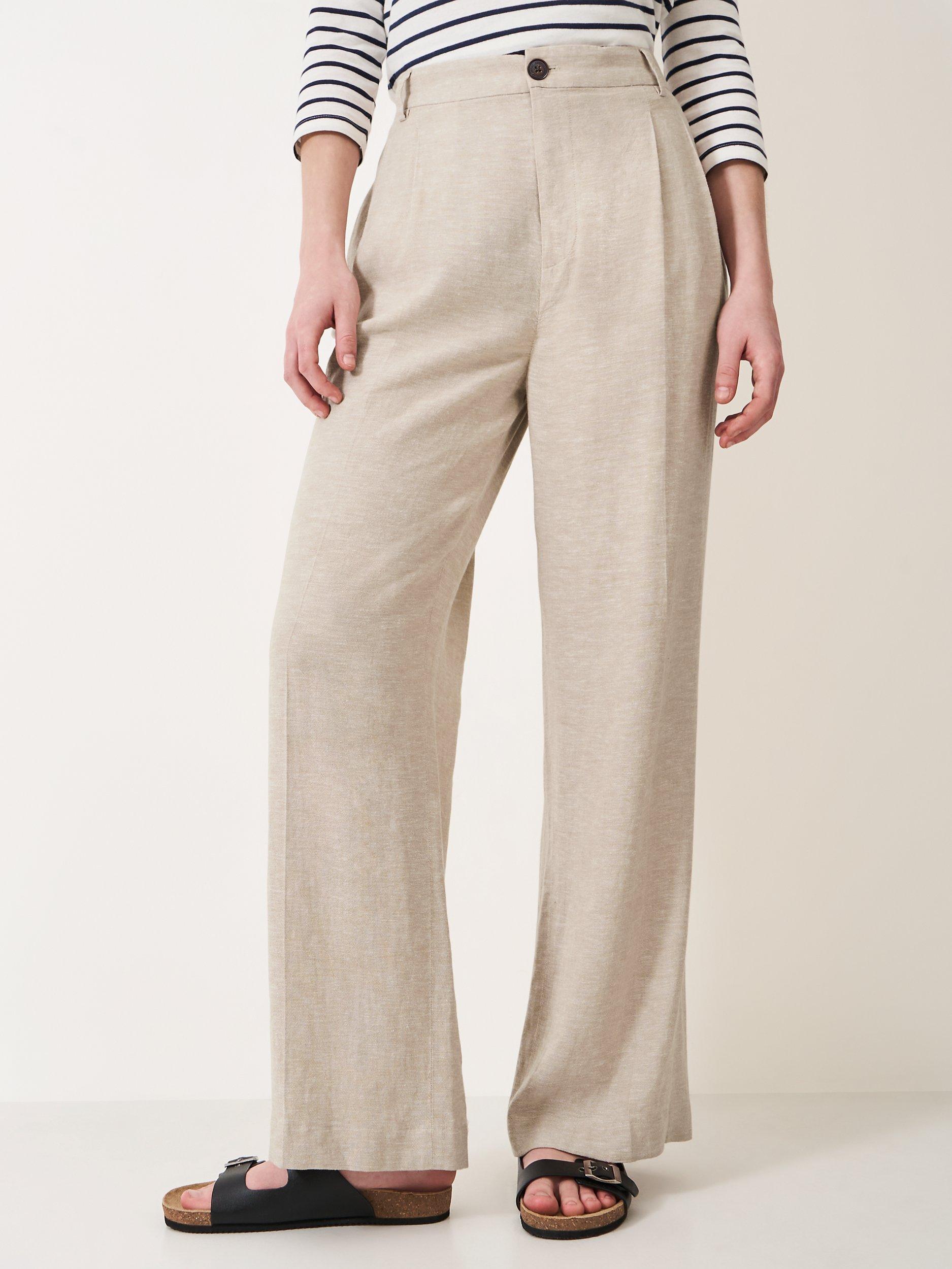 Crew Clothing High Rise Linen Blend Wide Leg Trousers, Natural