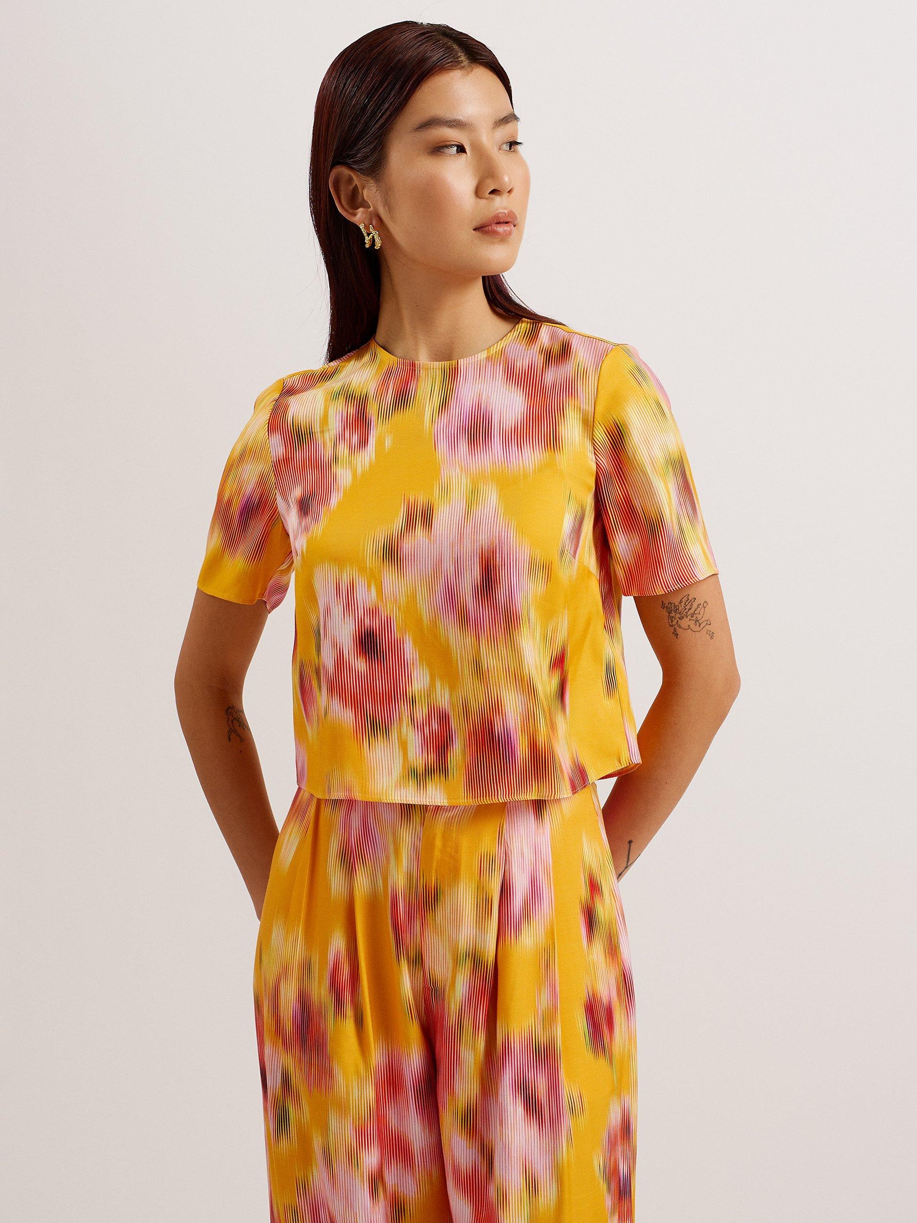 Ted Baker Hitaku Abstract Print Top, Orange/Multi