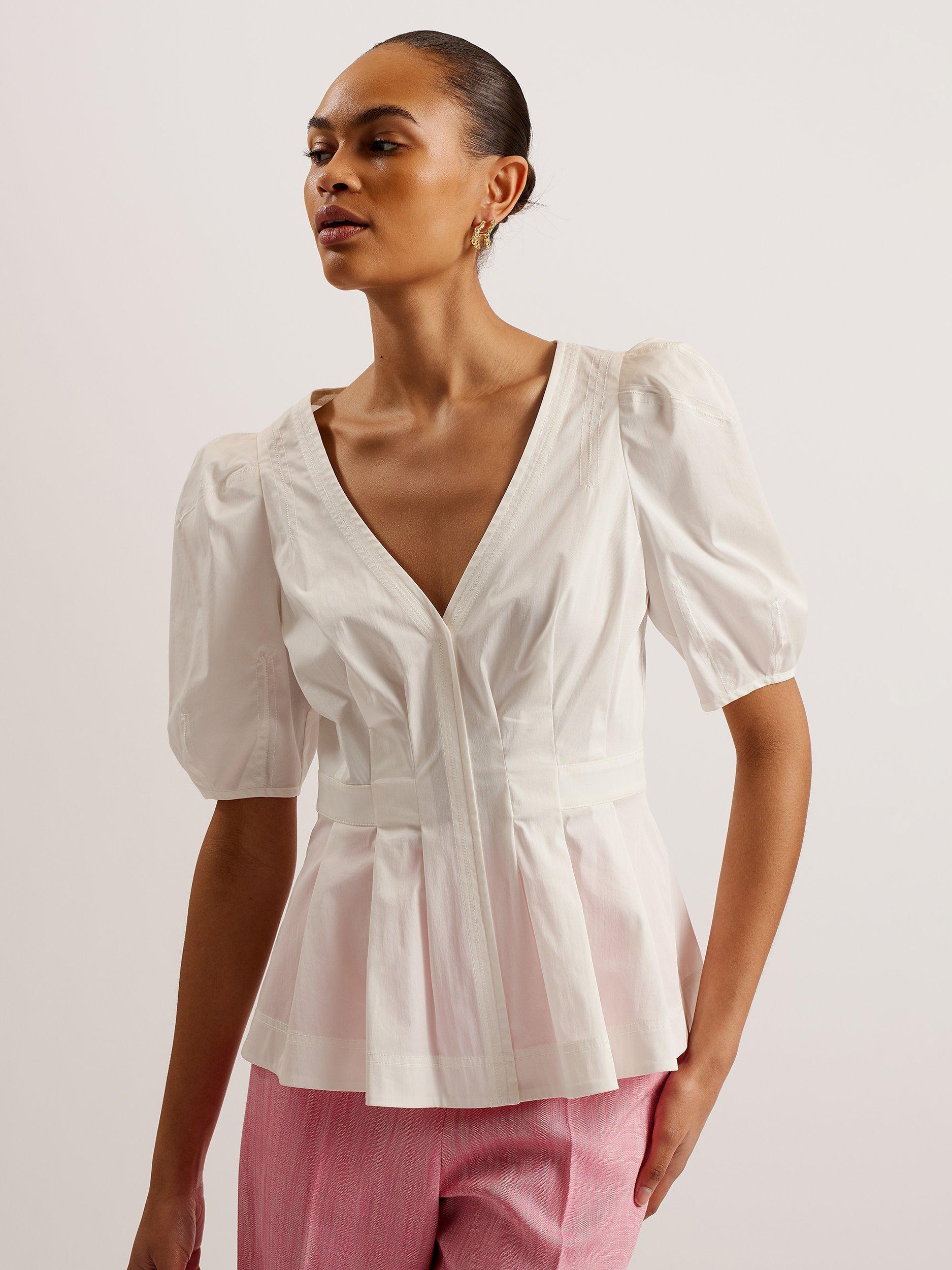 Ted Baker Burdur Stitch Detail Puff Sleeve Top, White