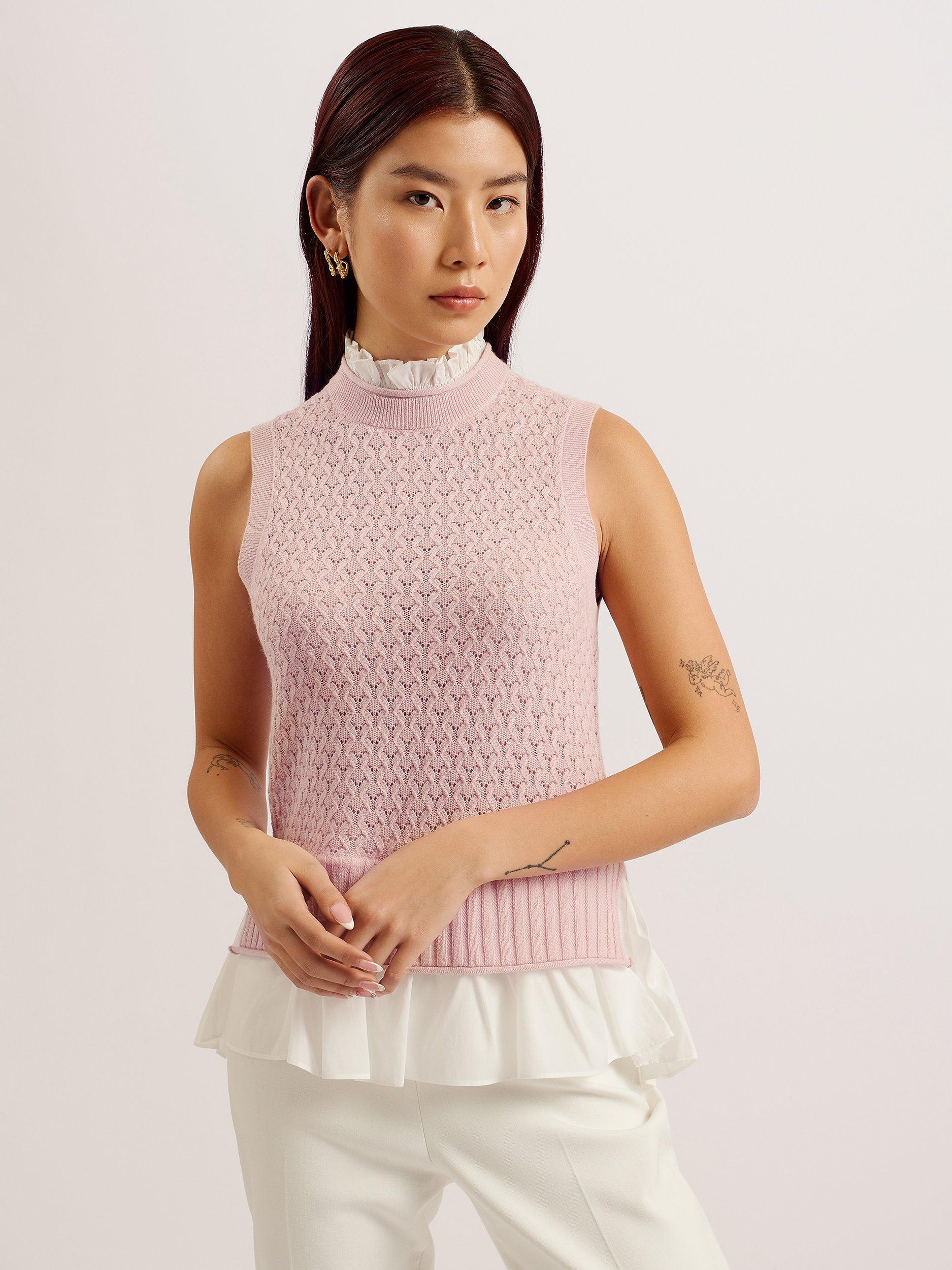 Ted Baker Tadena Shirt Hem Knitted Tank Top, Light Pink
