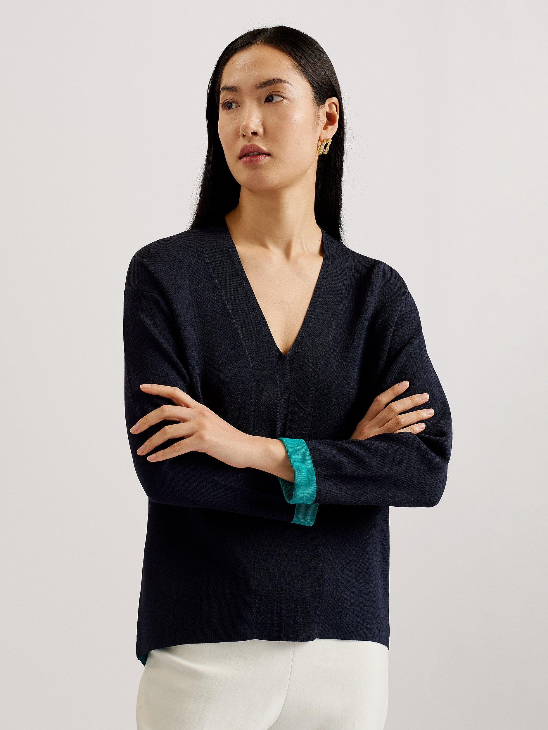 Ted Baker Mikelaa Twisted Neck Jumper, Navy/Turquoise