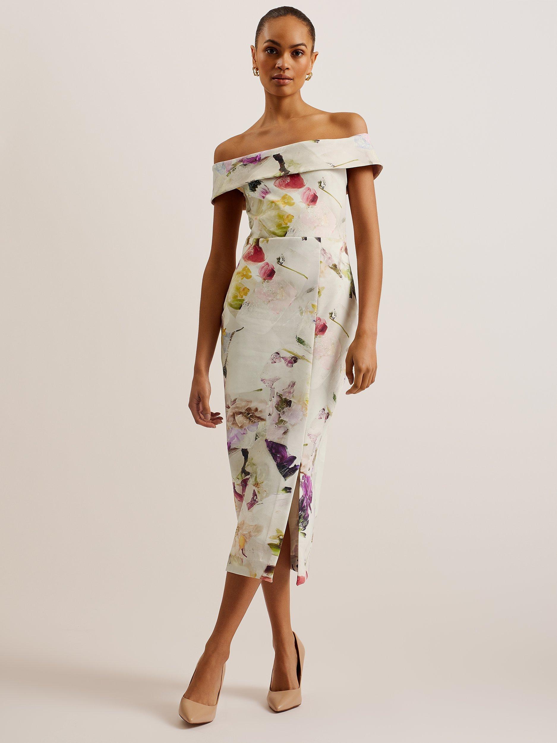 Ted Baker Merreen Scuba Floral Midi Dress, White/Multi