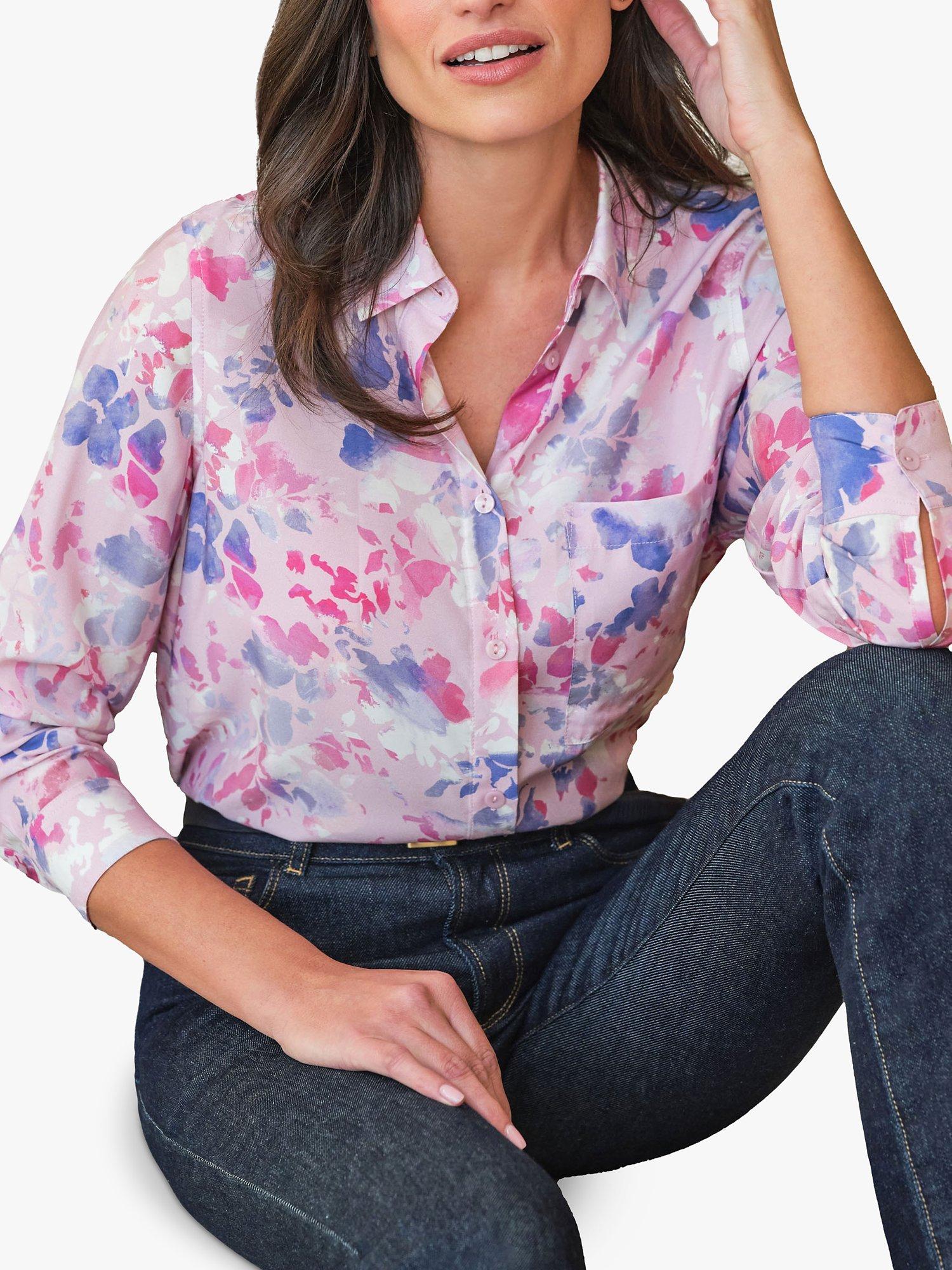 Product image 1 of 1, which shows Pure Collection Silk Blend Floral Shirt, Blossom Print, 10