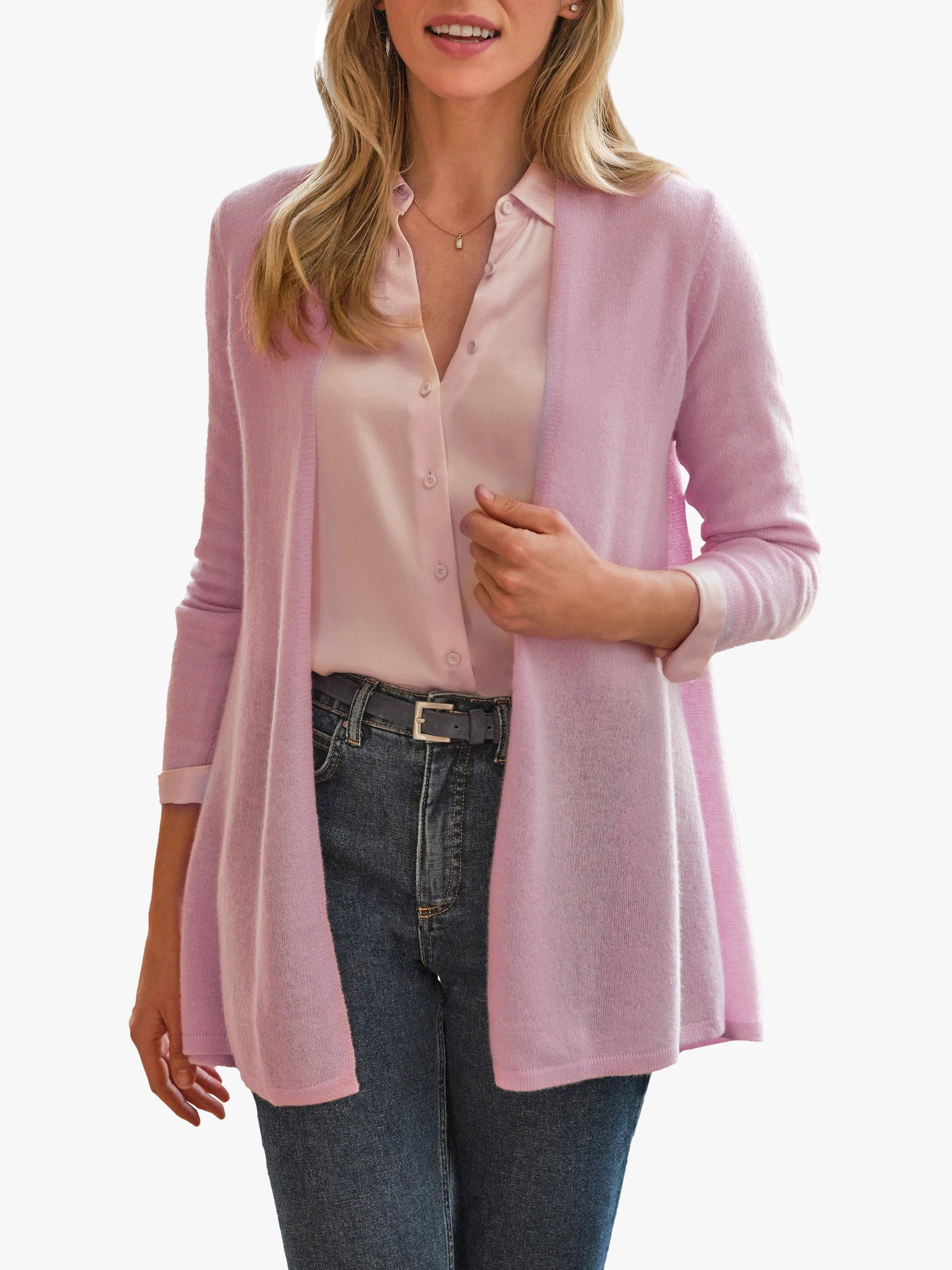 Product image 1 of 3, which shows Pure Collection Gassato Cashmere Swing Cardigan, Petal Pink, S