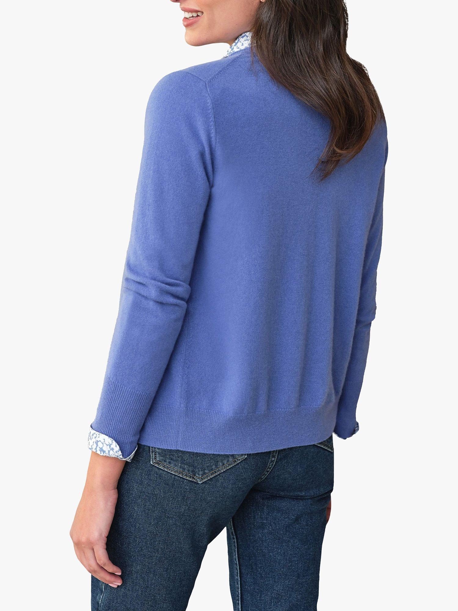 Product image 2 of 3, which shows Pure Collection Crew Neck Cashmere Cardigan, Wedgewood Blue, 8
