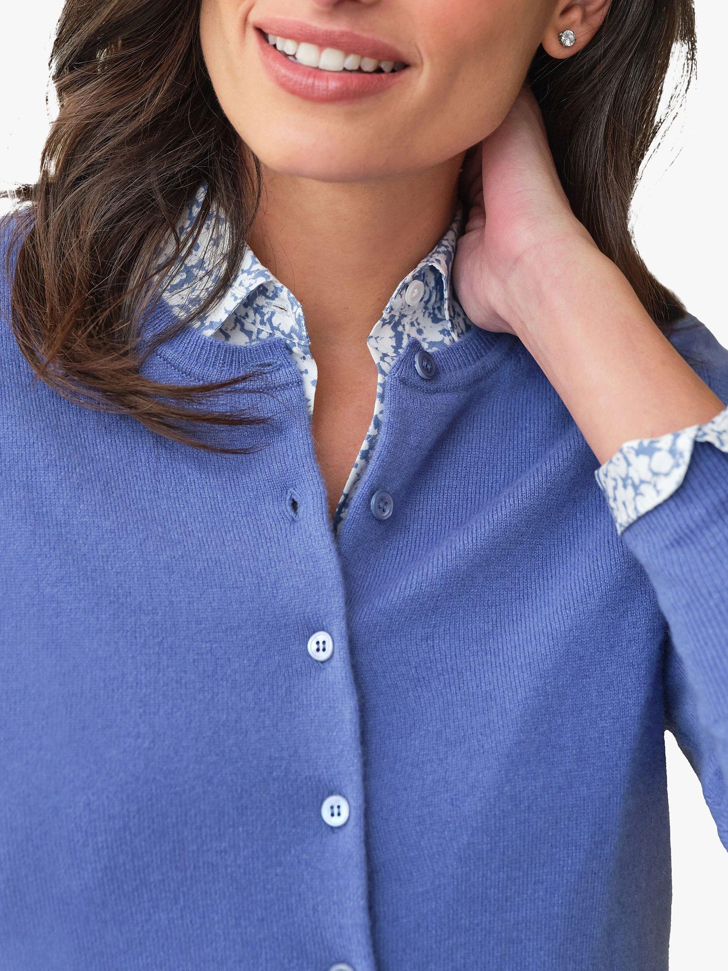 Product image 3 of 3, which shows Pure Collection Crew Neck Cashmere Cardigan, Wedgewood Blue, 8