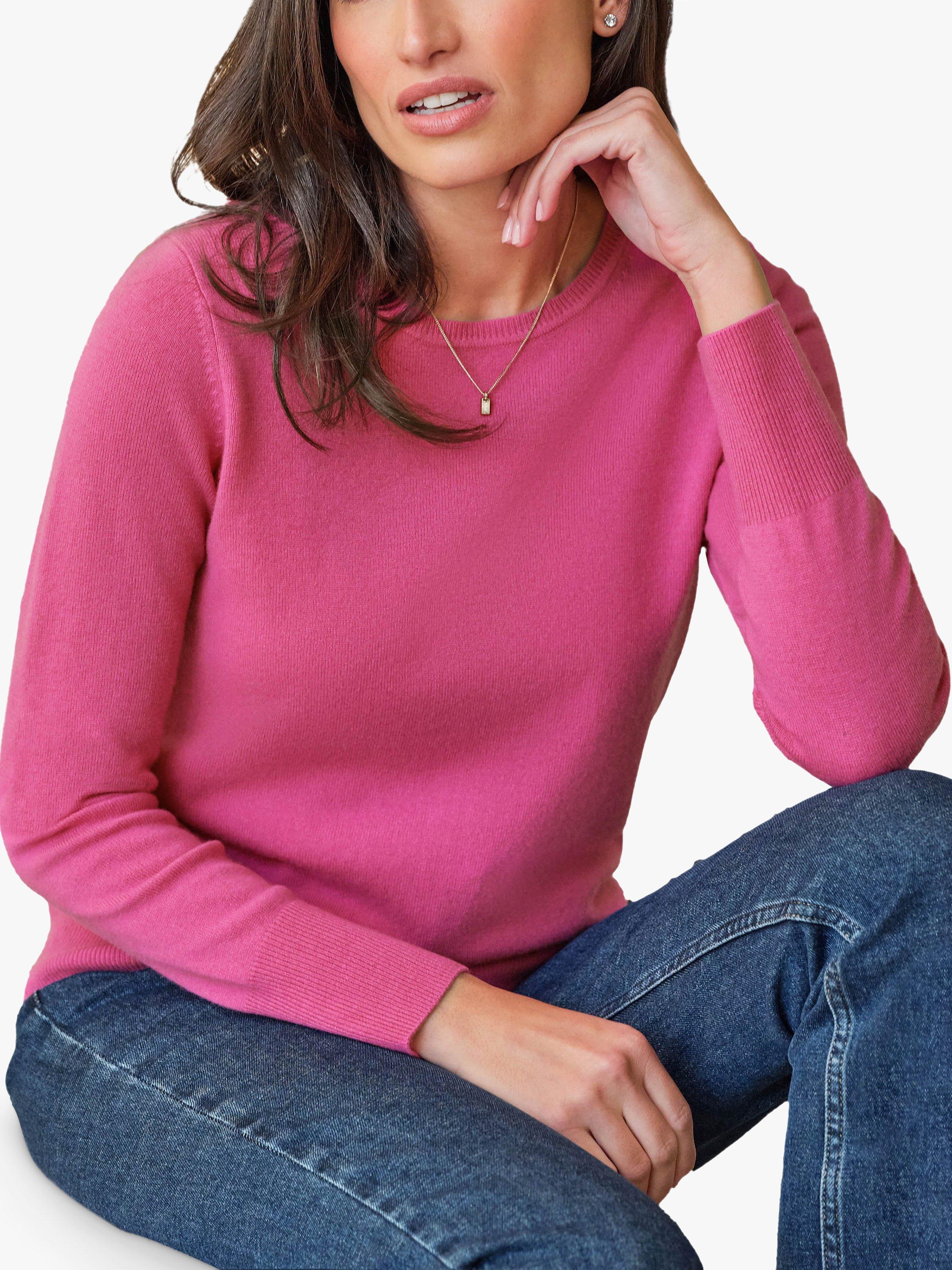 Pure Collection Cashmere Crew Neck Jumper, Raspberry Rose, 8