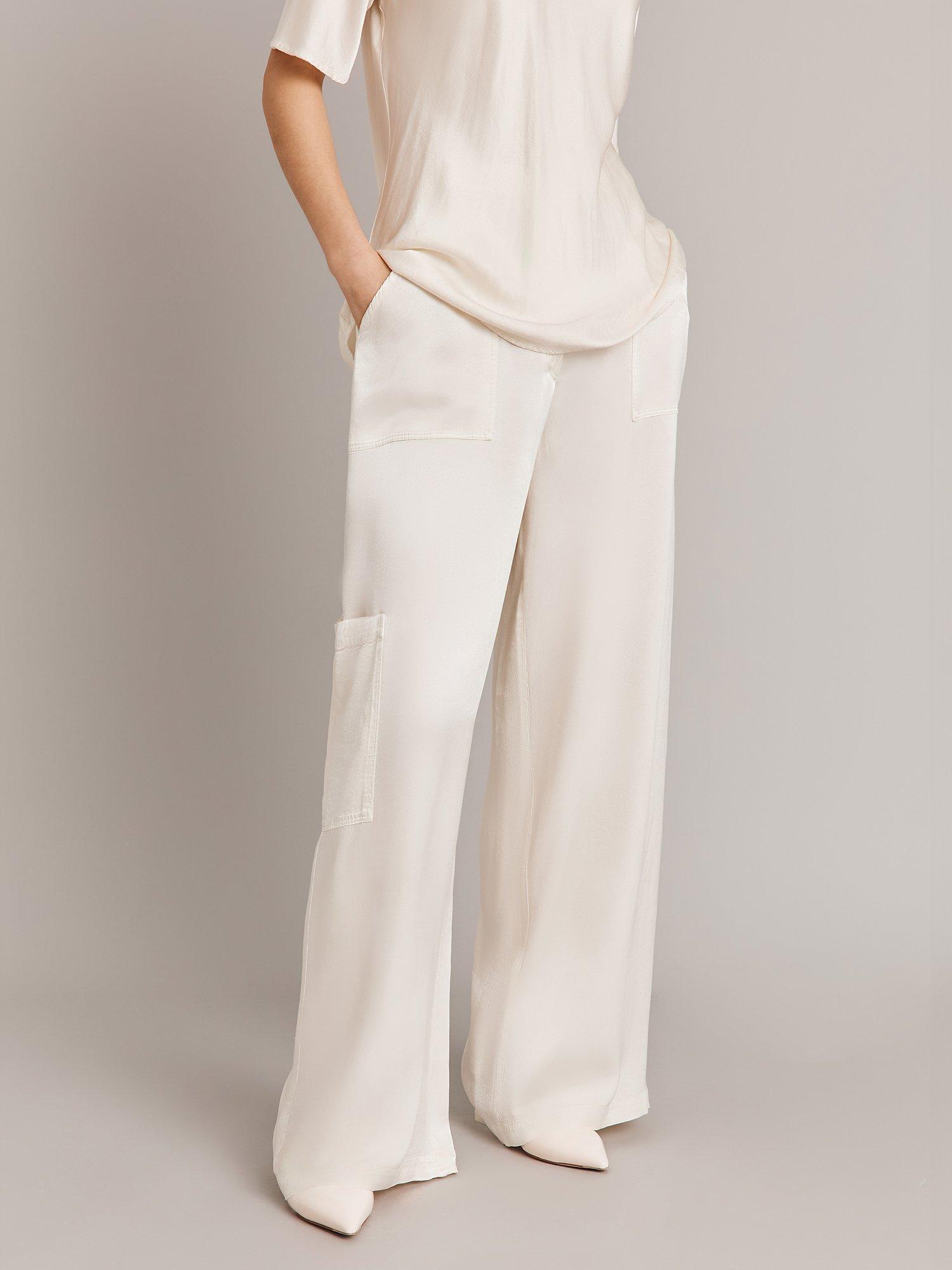 Ghost Aurora Cargo Style Satin Trousers, Ivory, XL