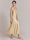 Ghost Rose Cut-Out Detail Satin Midi Dress, Yellow