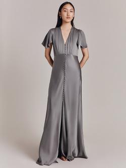 Ghost Delphine Empire Line Satin Maxi Dress, Silver, Silver