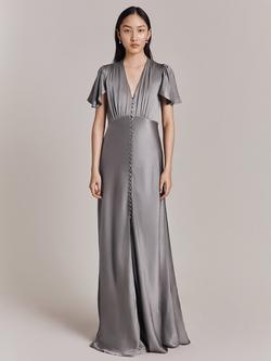 Ghost Delphine Empire Line Satin Maxi Dress, Silver - view 2, Silver