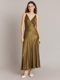 Ghost Elodie Satin Maxi Slip Dress, Olive