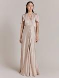 Ghost Delphine Bias Cut Satin Maxi Dress, Beige