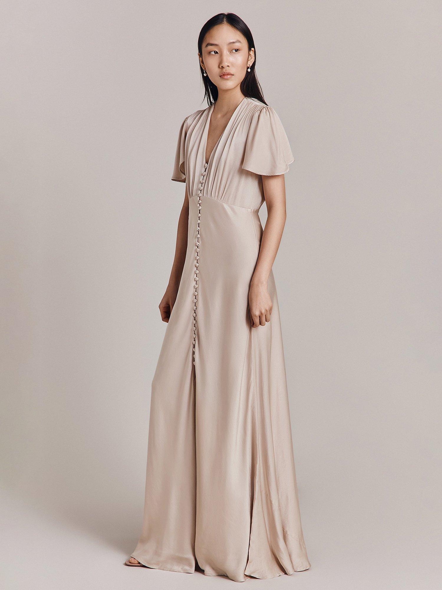 Product image 3 of 4, which shows Ghost Delphine Bias Cut Satin Maxi Dress, Beige, M