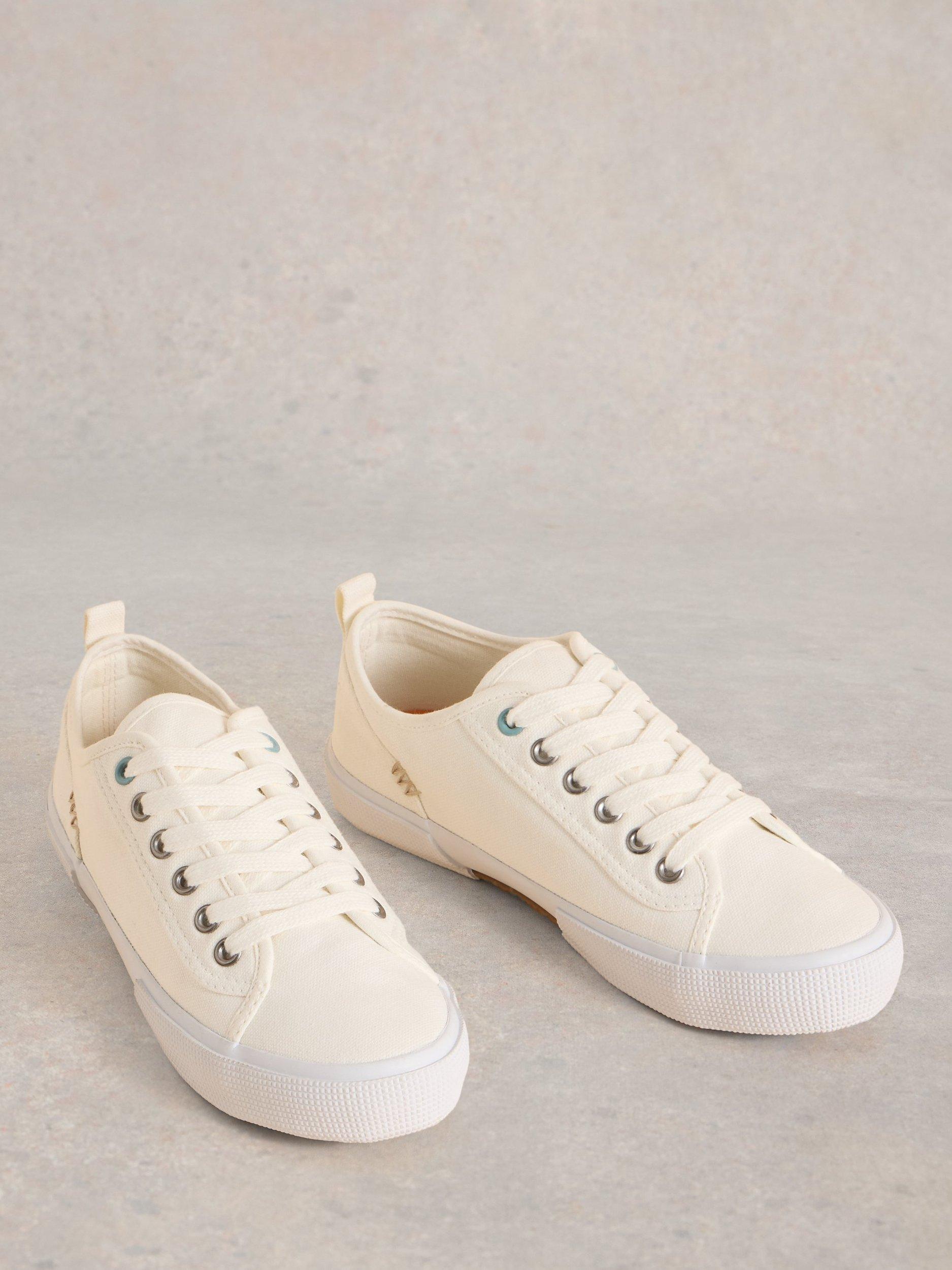 White Stuff Pippa Canvas Lace Up Trainers, Brilliant White, 3