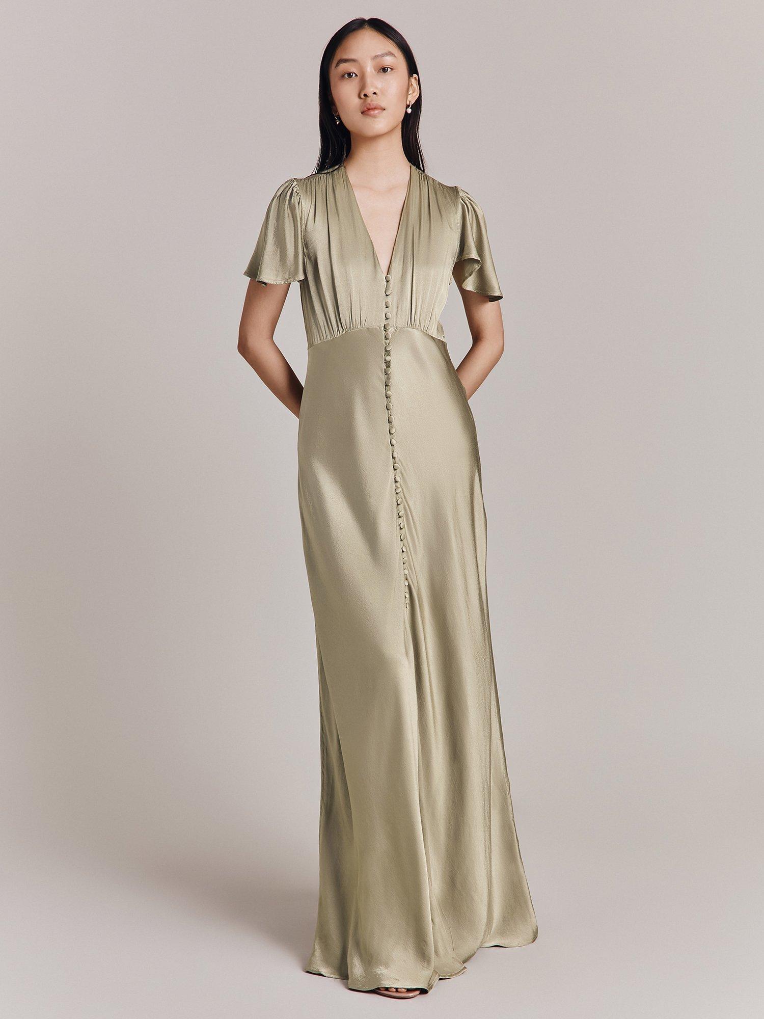 Ghost Delphine Bias Cut Satin Maxi Dress Pale Green