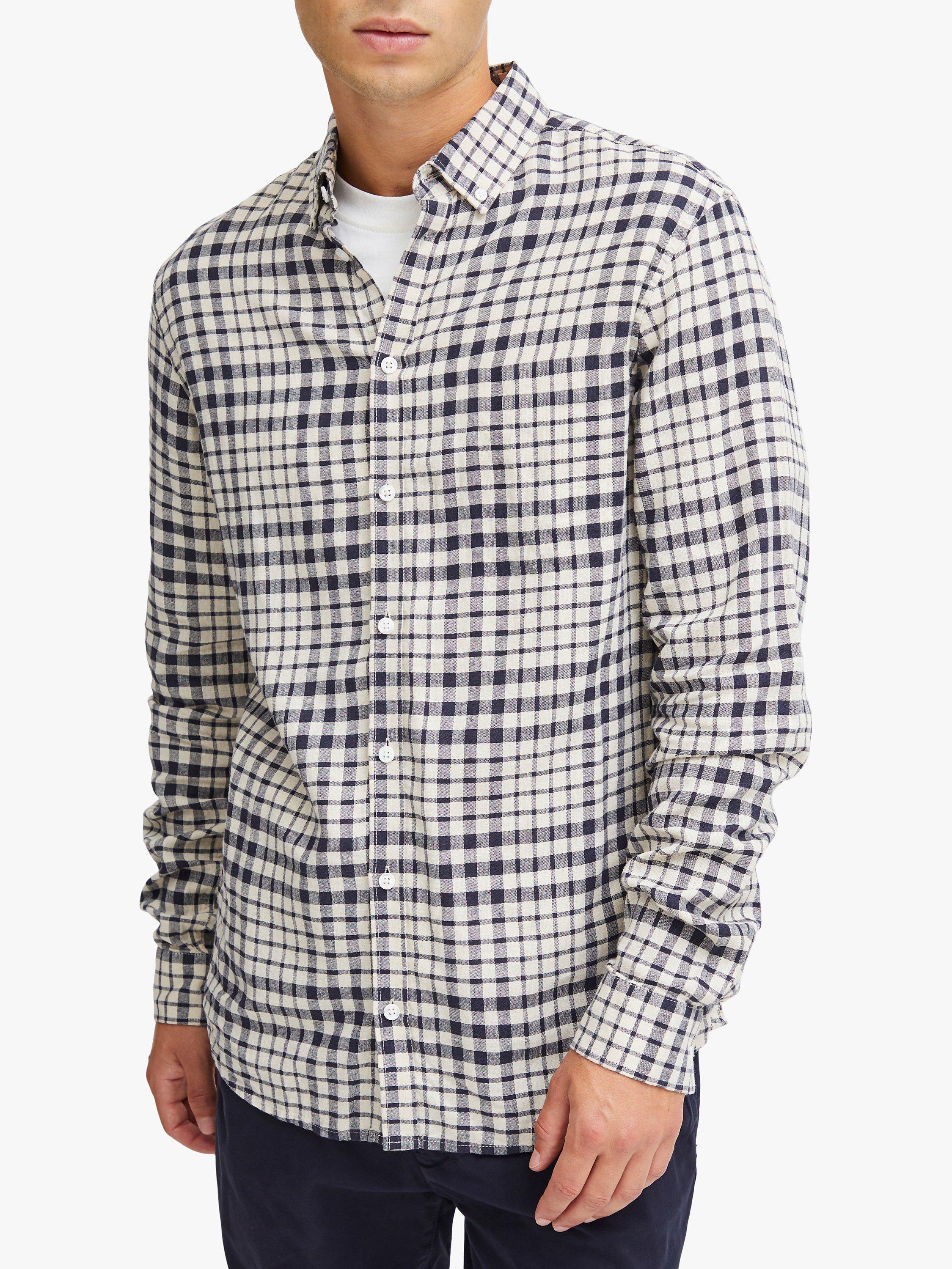 Casual Friday Anton Checked Linen Blend Shirt, Dark Navy/Cream