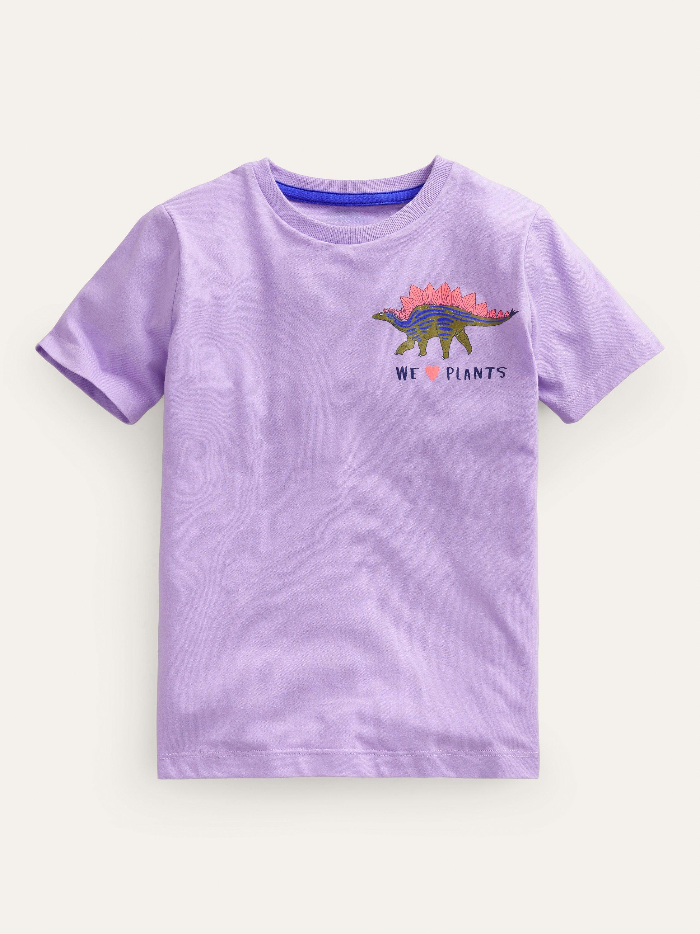Mini Boden Kids' Dinosaur Front & Back Print T-Shirt, Misty Lavender