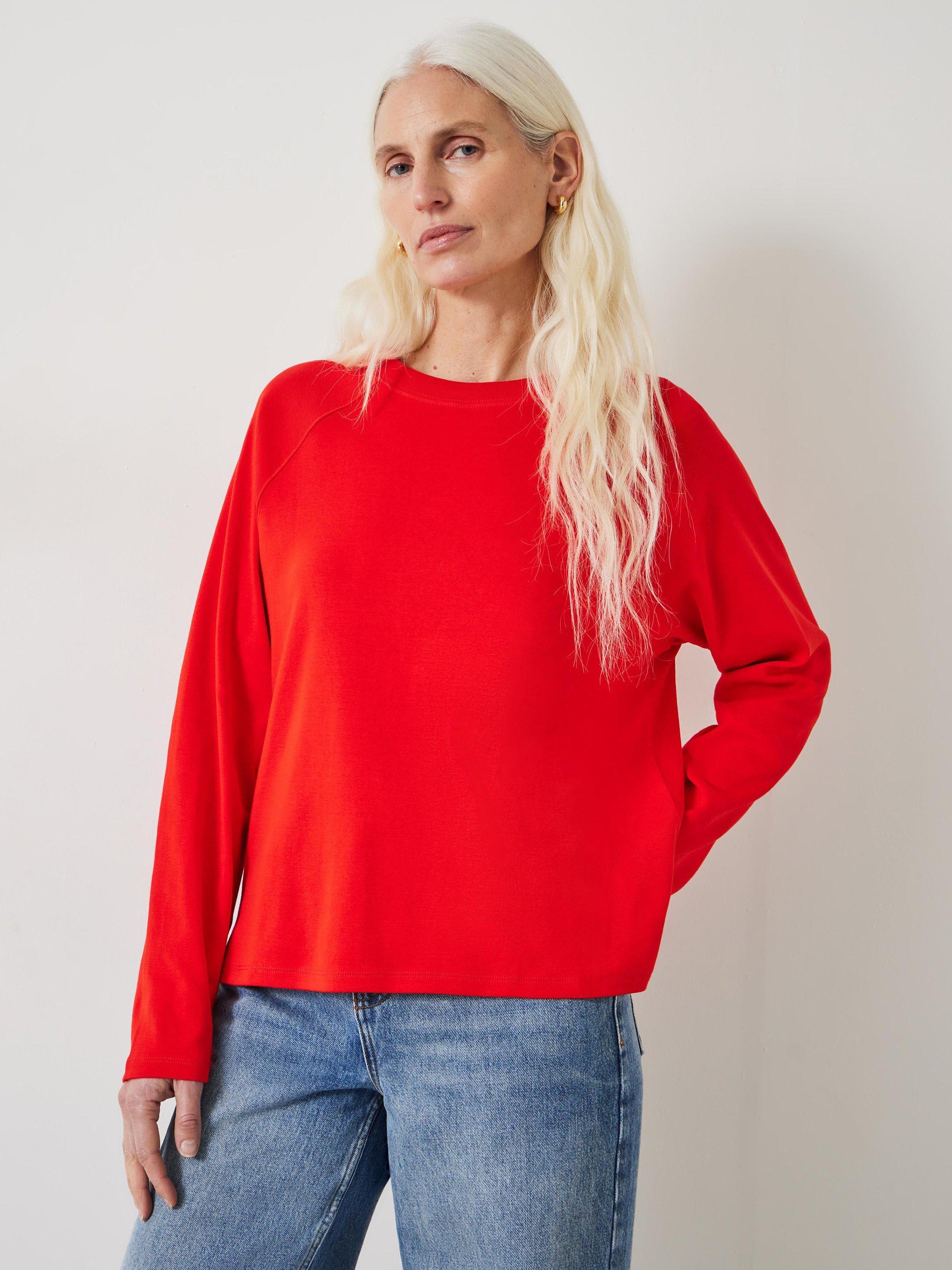 Product image 1 of 5, which shows HUSH Matilda Raglan Sleeve Top, Bright Red, XXS