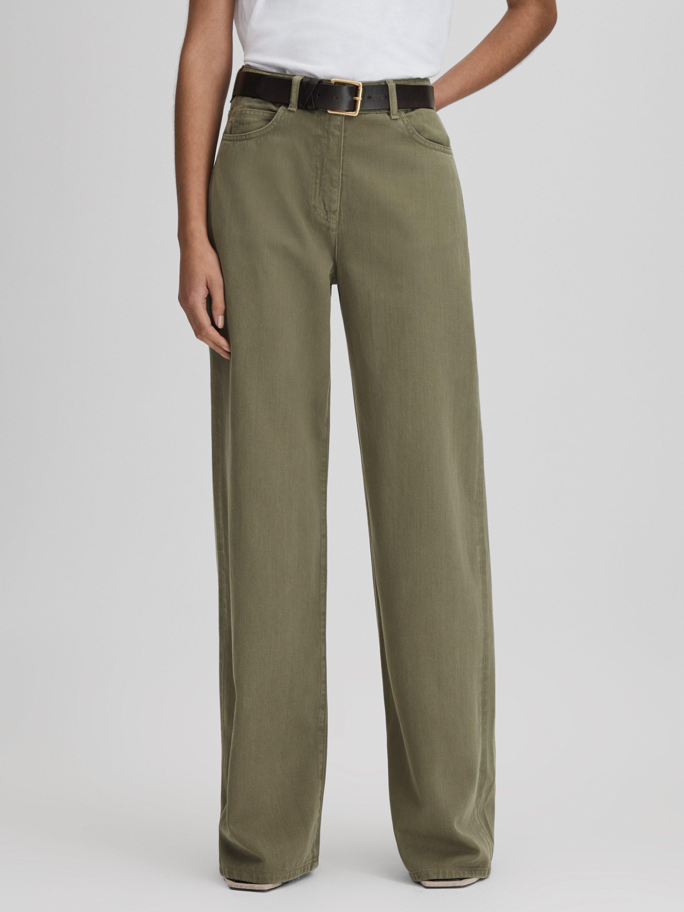 Reiss Petite Colorado Lightweight Wide Leg Jeans, Khaki