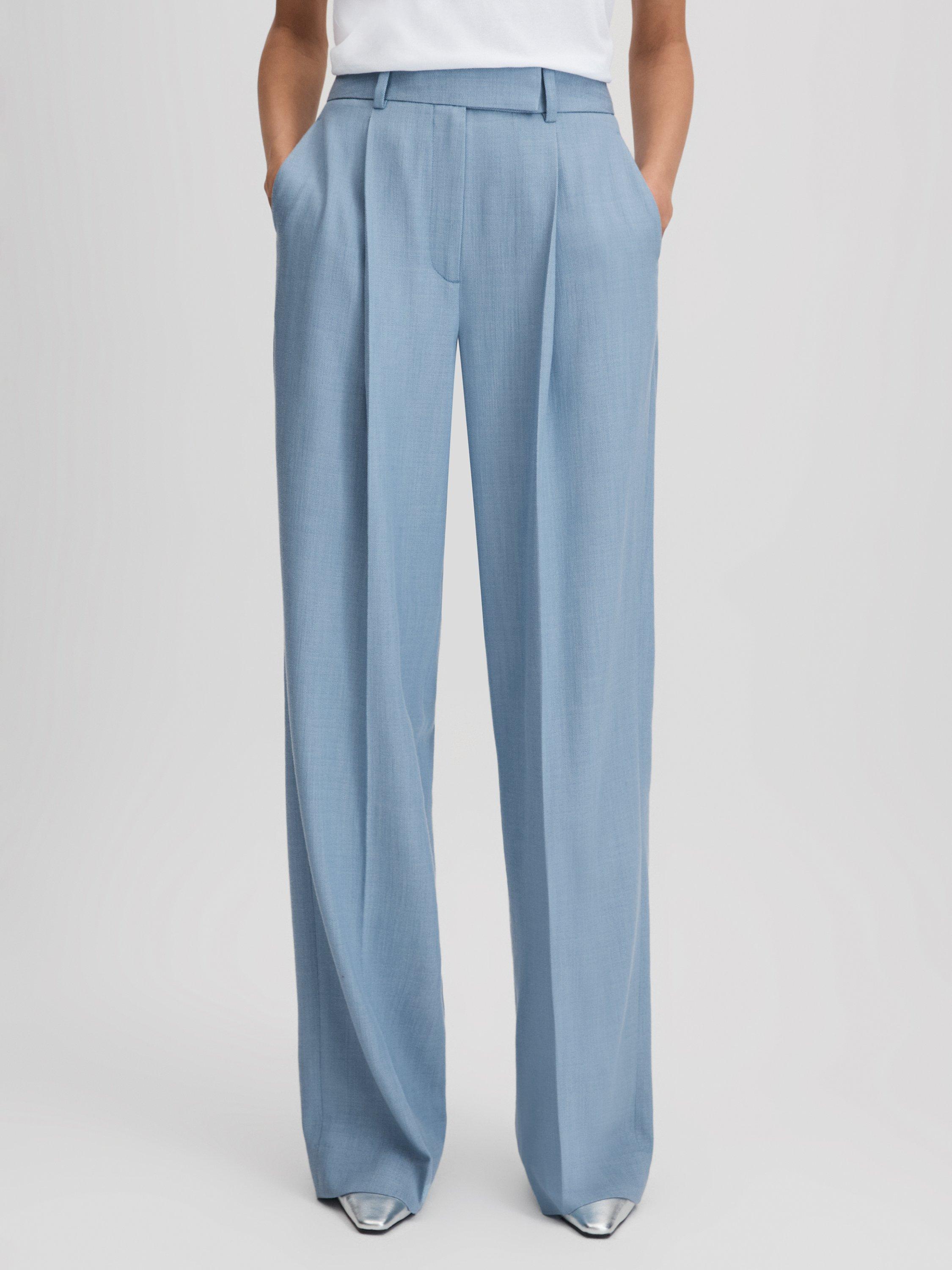 Reiss Petite June Wide Leg Tailored Trousers, Blue