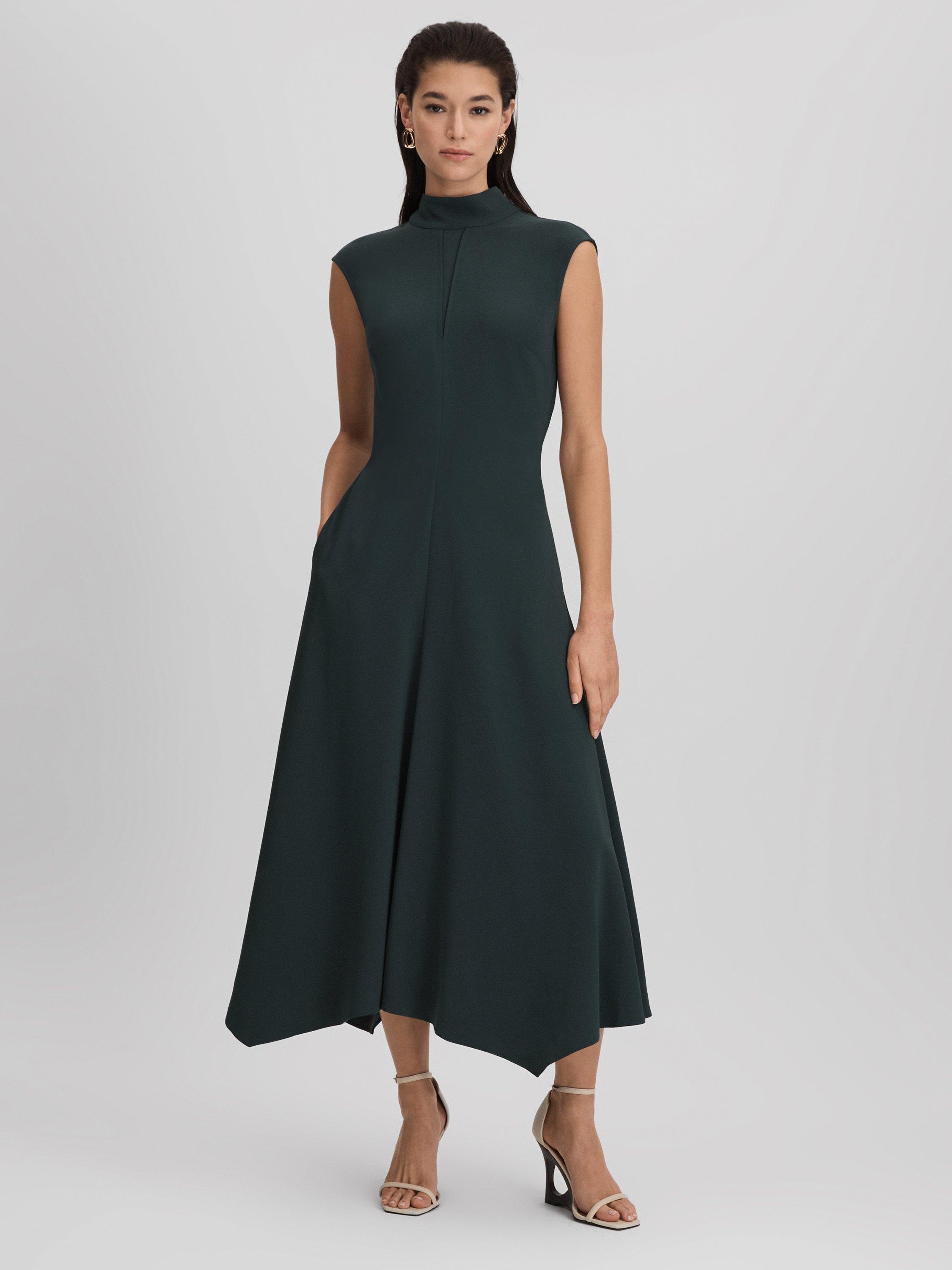 Reiss Petite Libby Occasion Midi Dress Dark Green