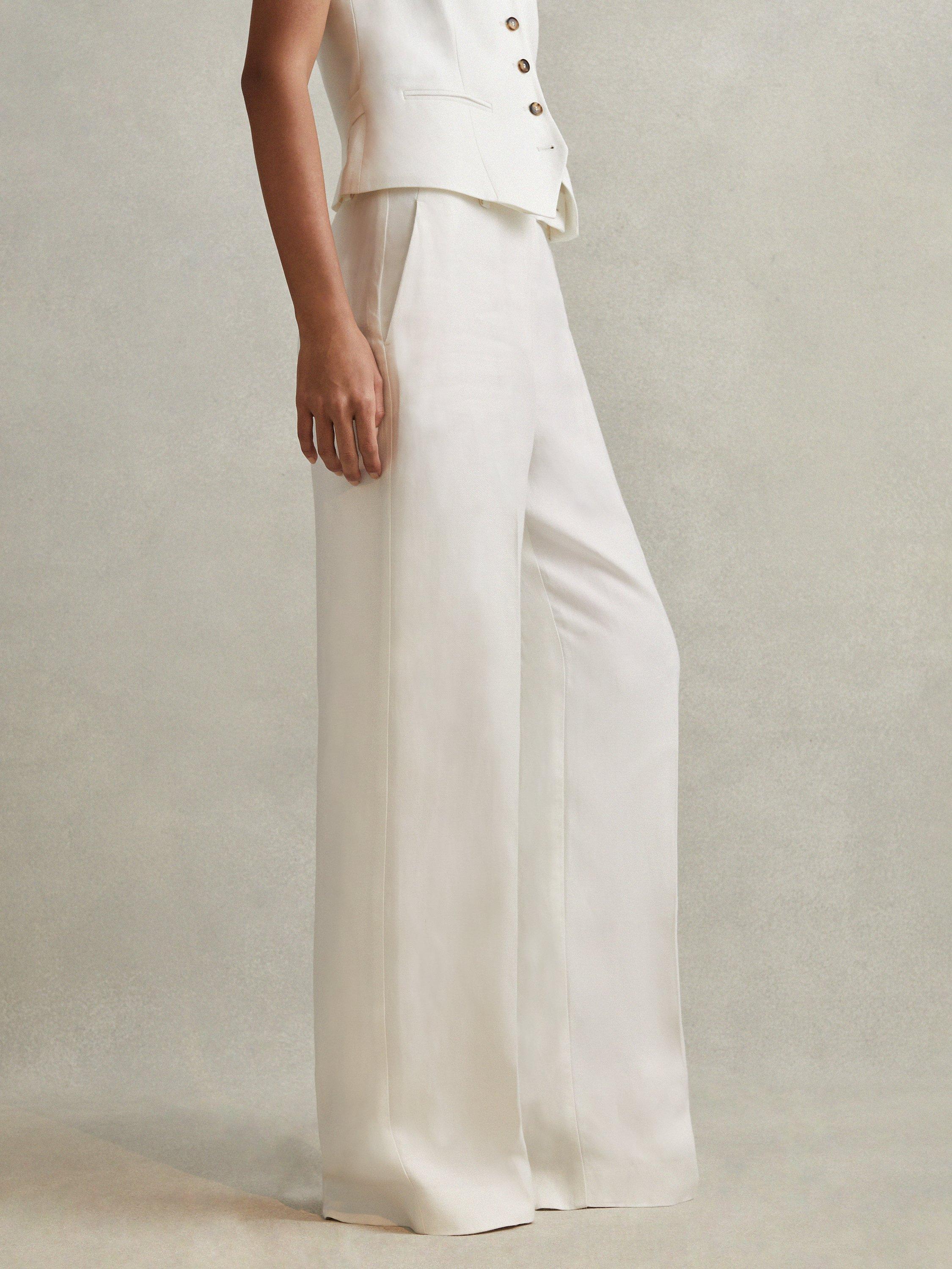 Reiss Petite Lori Linen Blend Wide Leg Trousers, White