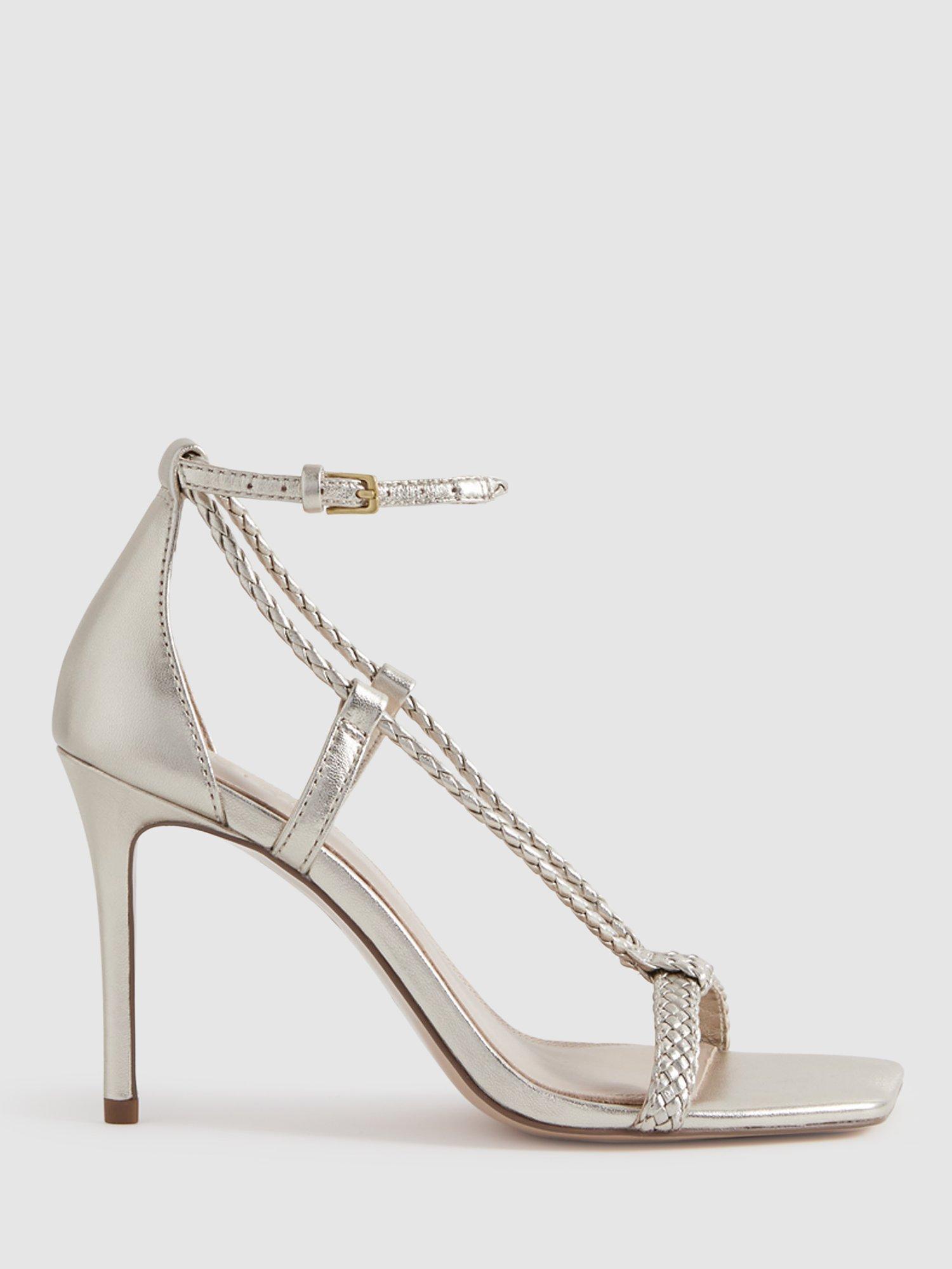Reiss Paige Plait Strap Leather Stiletto Sandals, Pale Gold