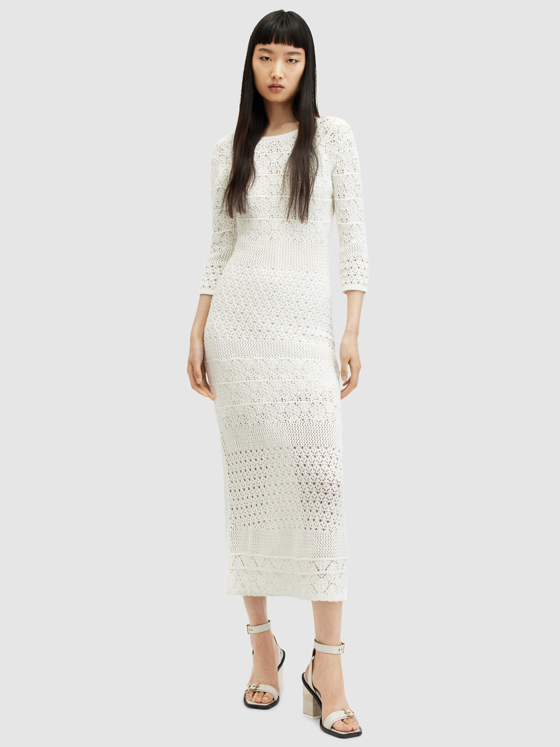 AllSaints Briar Knitted Midi Dress Chalk White