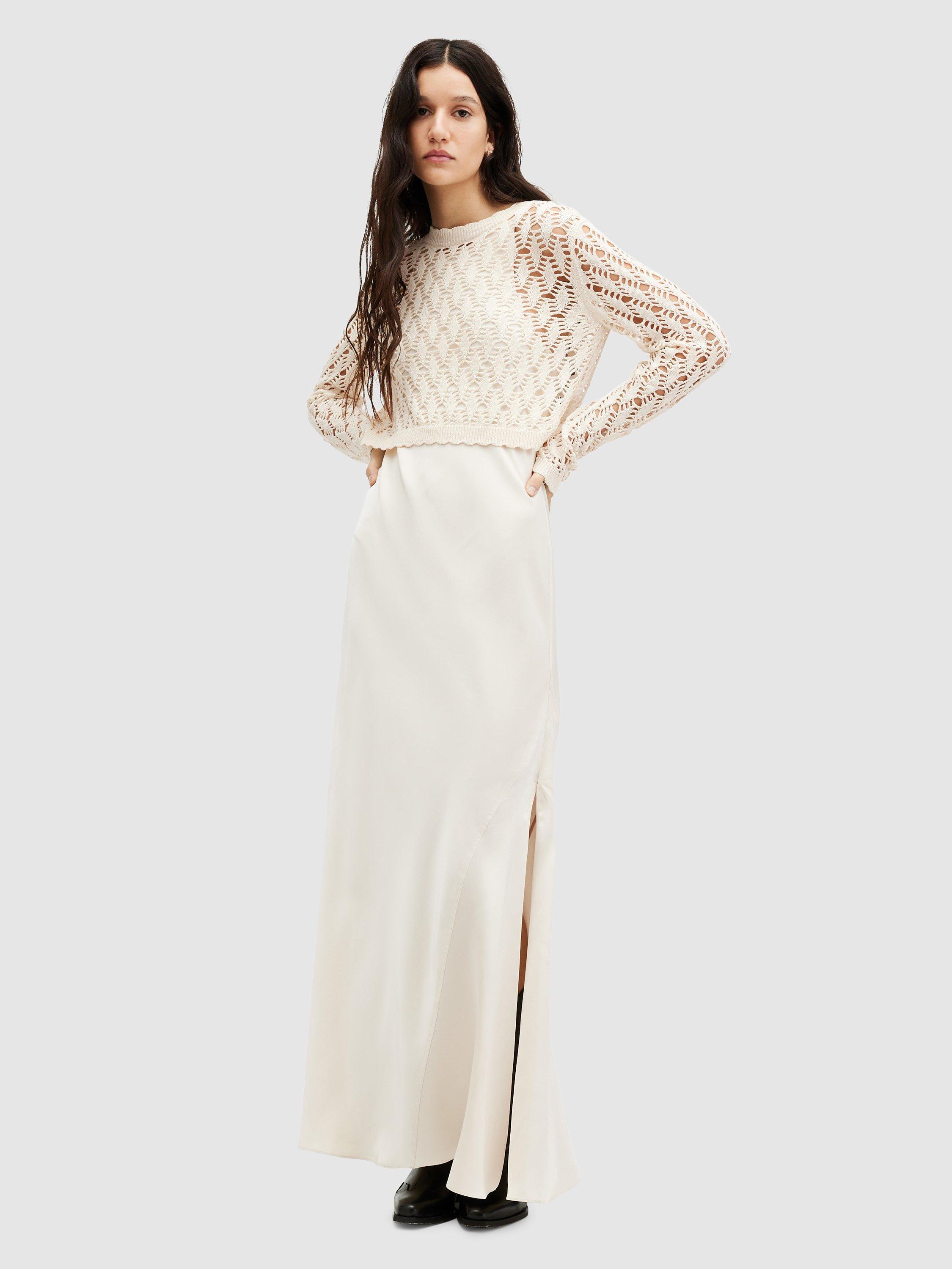 AllSaints Erin 2-In-1 Crochet Jumper Maxi Dress, Cream