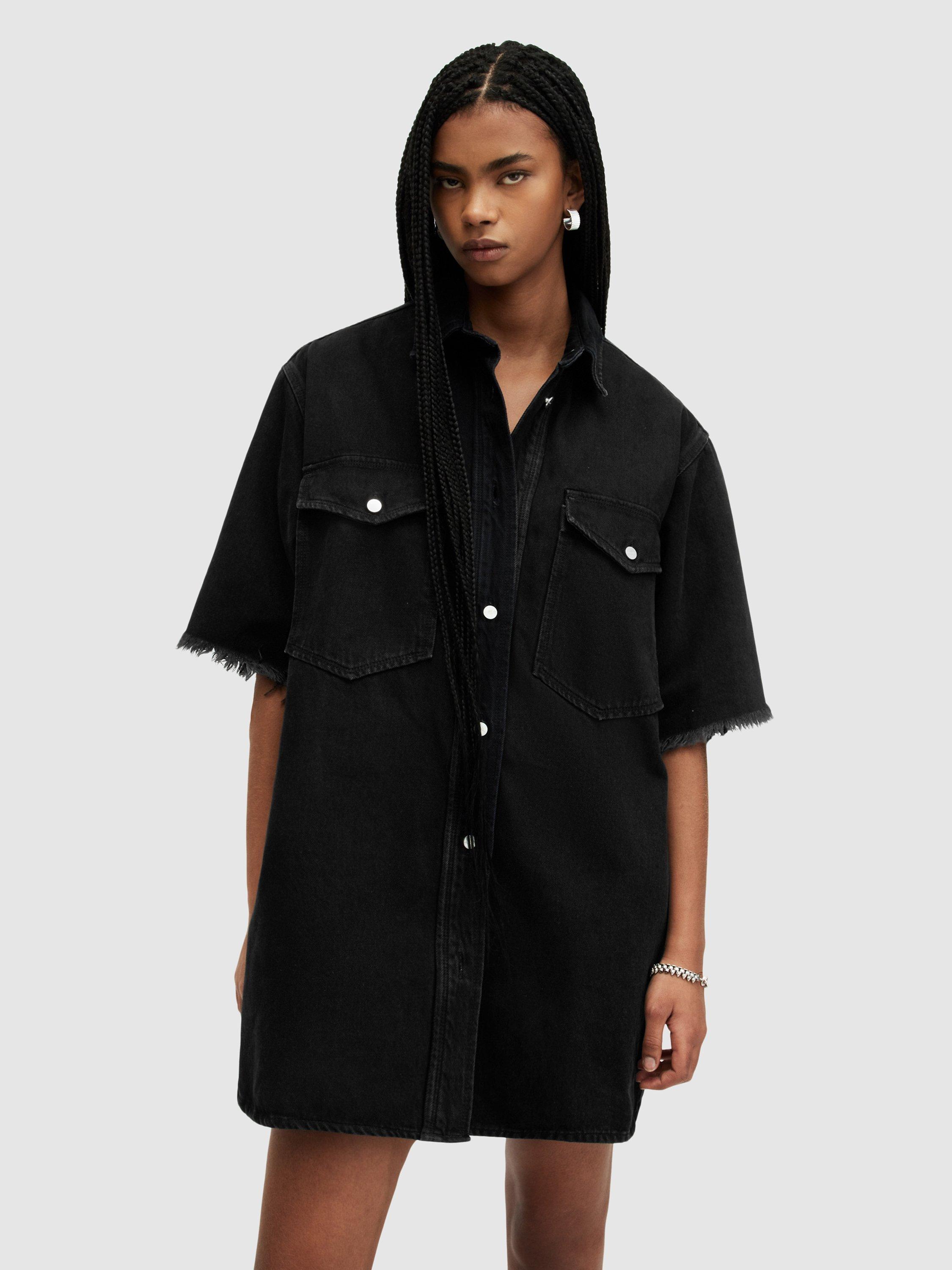 AllSaints Lily Denim Mini Shirt Dress, Washed Black