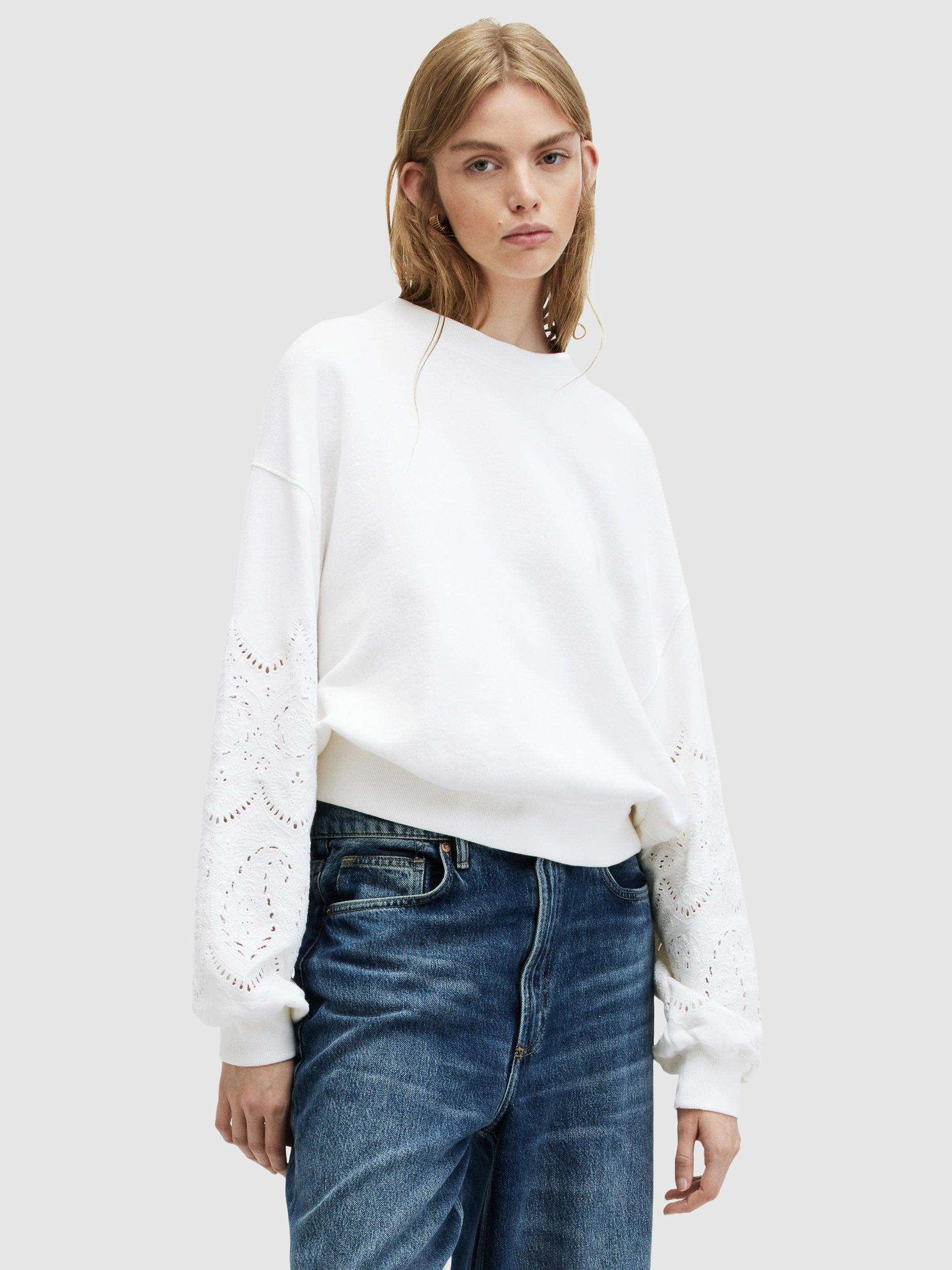 AllSaints Agata Pointelle Sleeve Sweatshirt, White