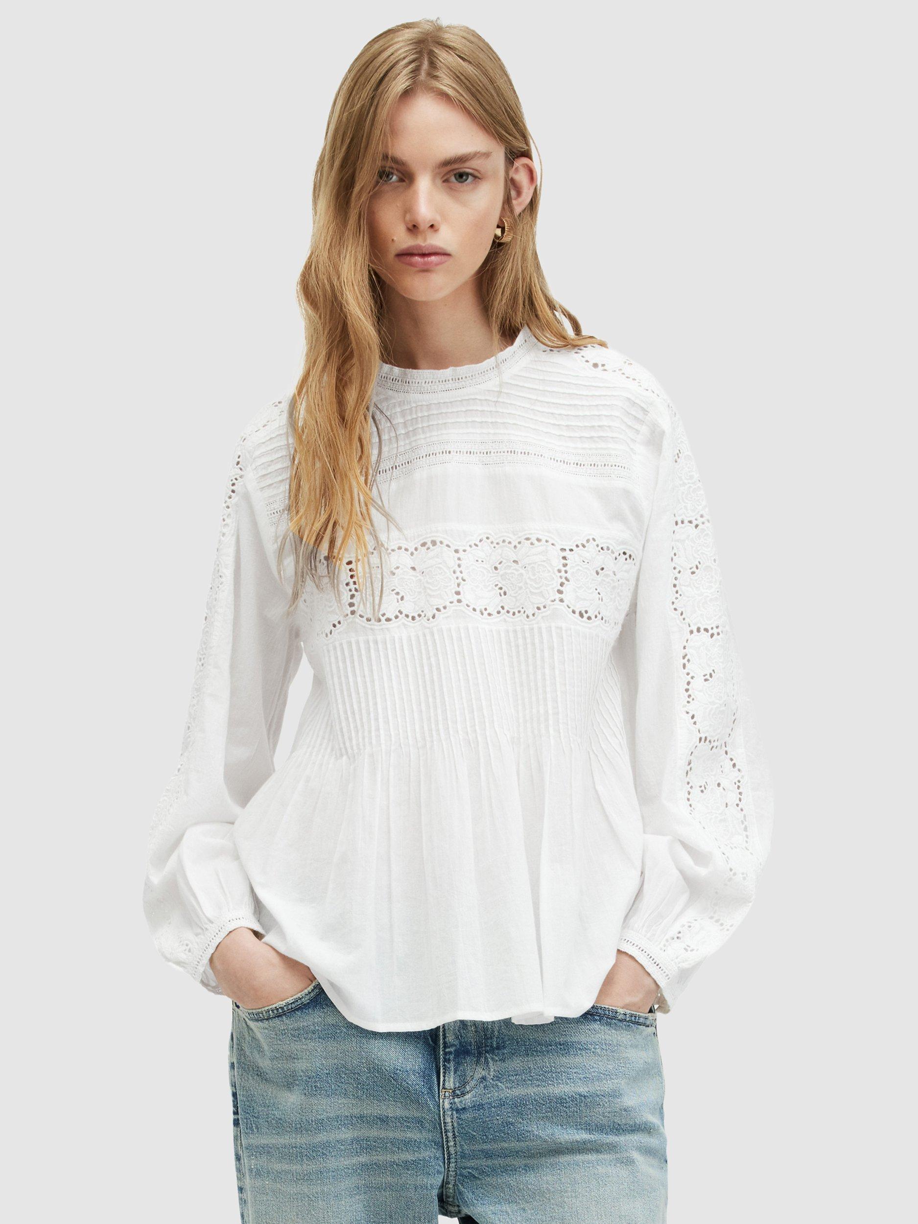 AllSaints Elaia Embroidered Blouse, Chalk White