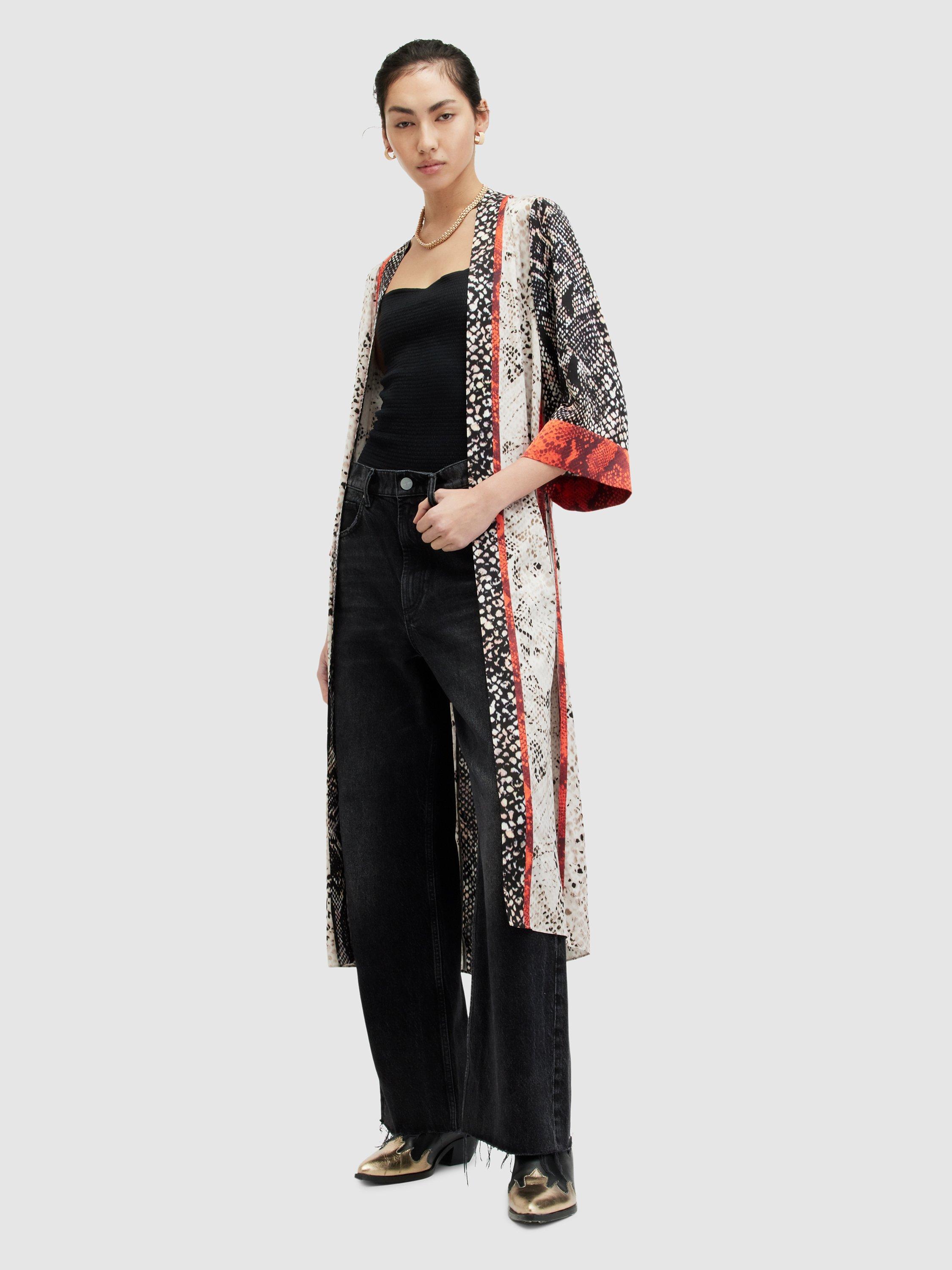 AllSaints Casa Waimea Snake Print Kimono, Black/Multi