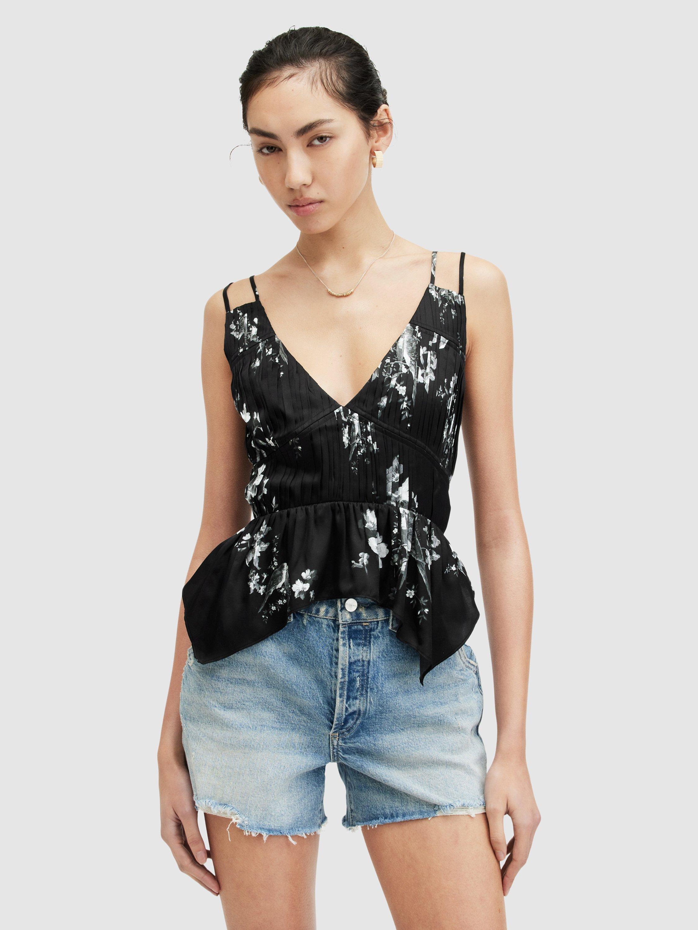 AllSaints Toni Iona Cross Back Top, Black/Multi