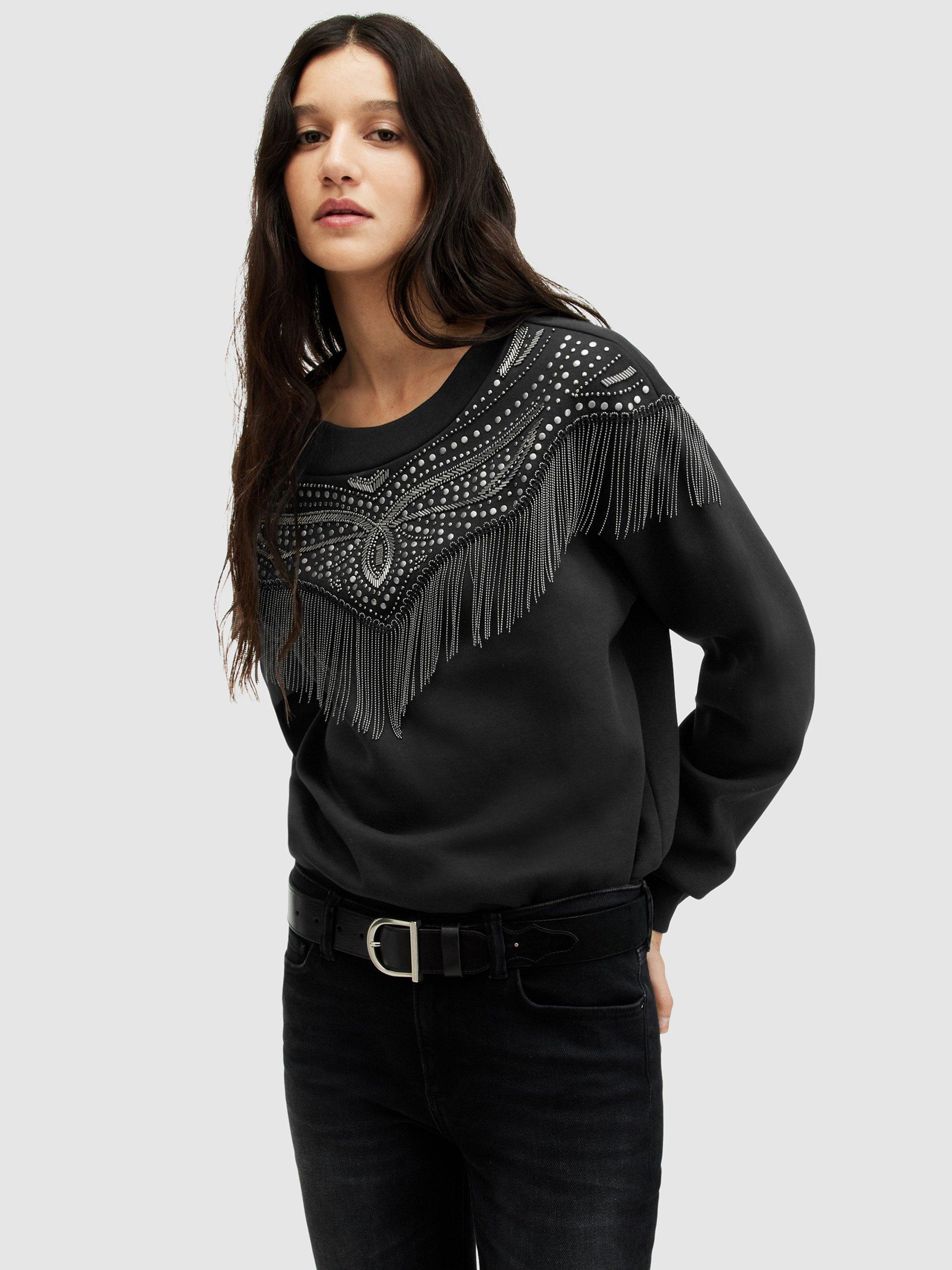 AllSaints Winona Jaine Embellished Sweatshirt, Black